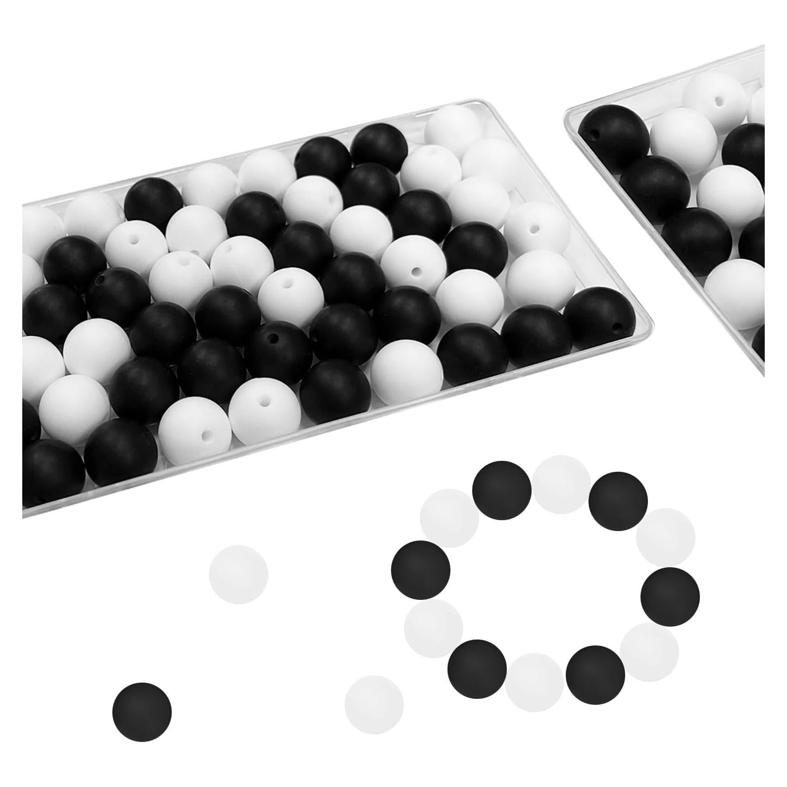 60 Perlas de Silicona Redondas 15mm Intatikoo Negro y Blanco