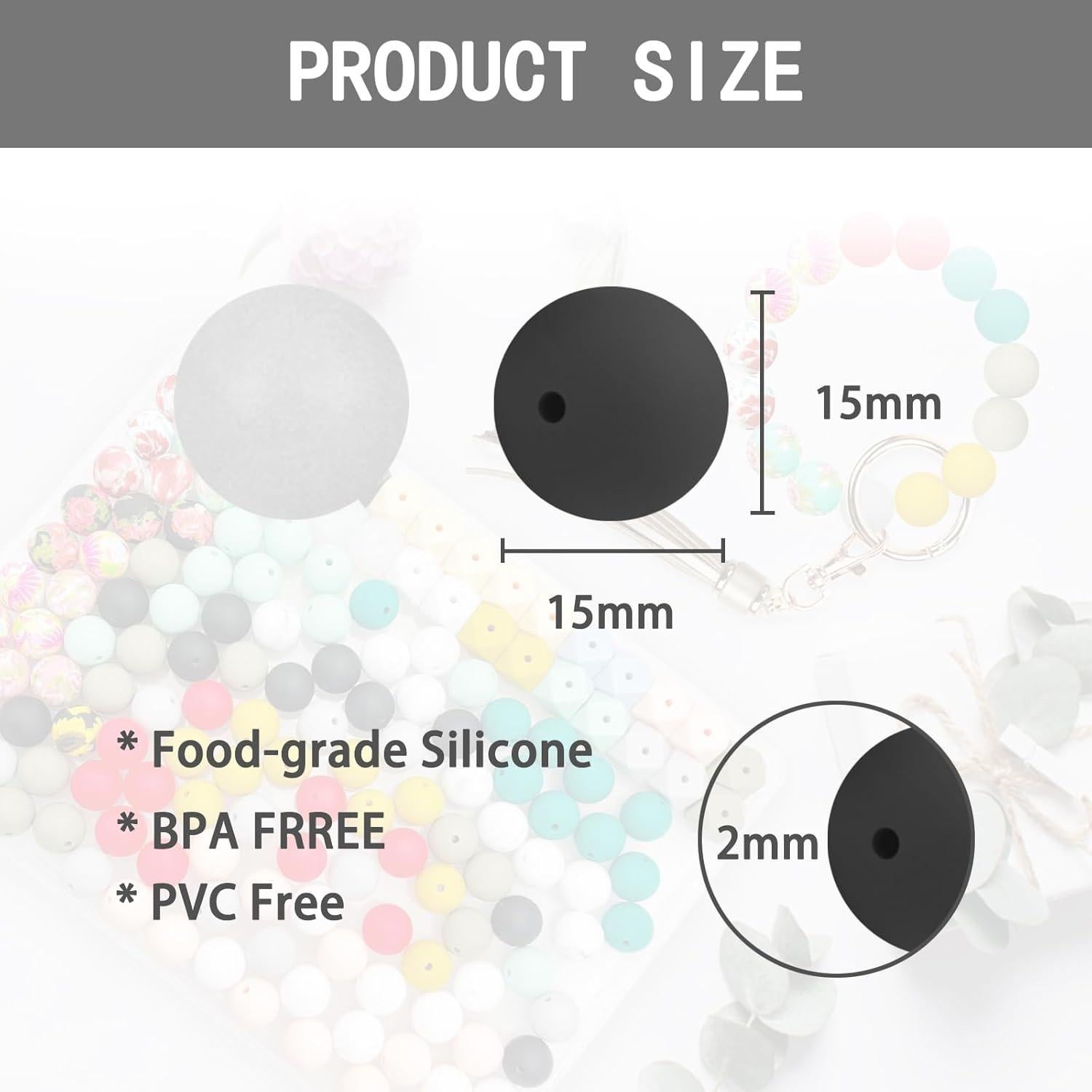 60 Perlas de Silicona Redondas 15mm Intatikoo Negro y Blanco