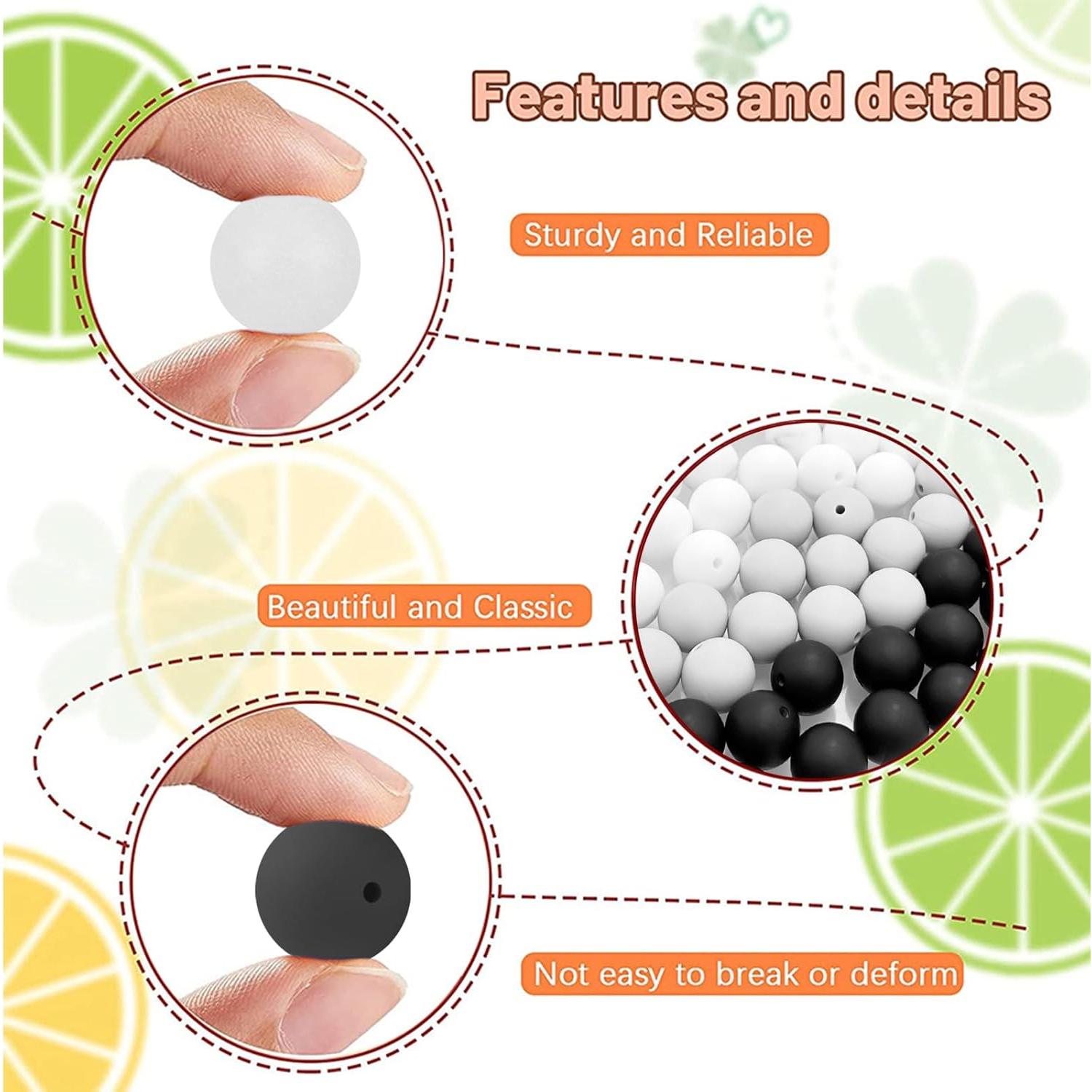 60 Perlas de Silicona Redondas 15mm Intatikoo Negro y Blanco