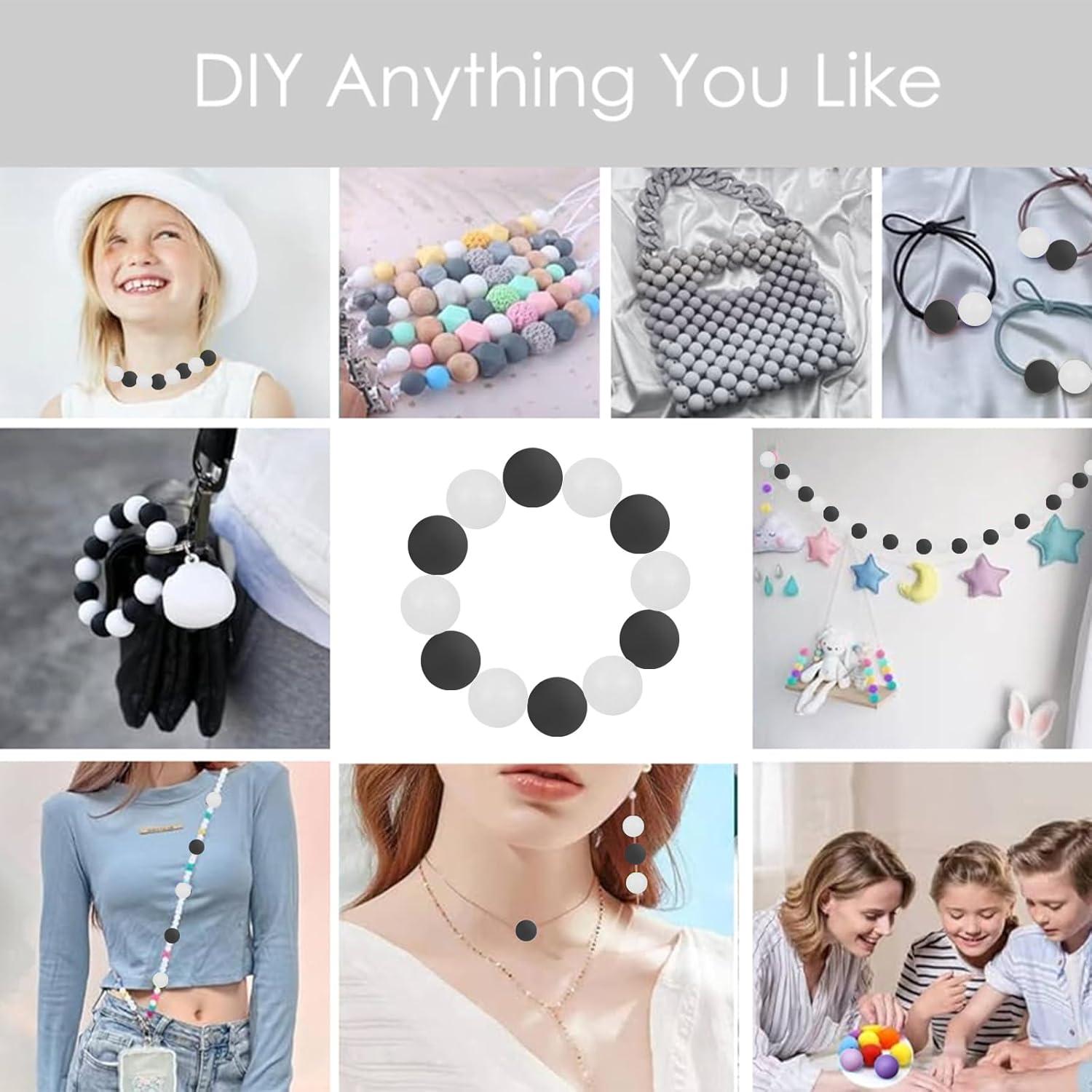 60 Perlas de Silicona Redondas 15mm Intatikoo Negro y Blanco