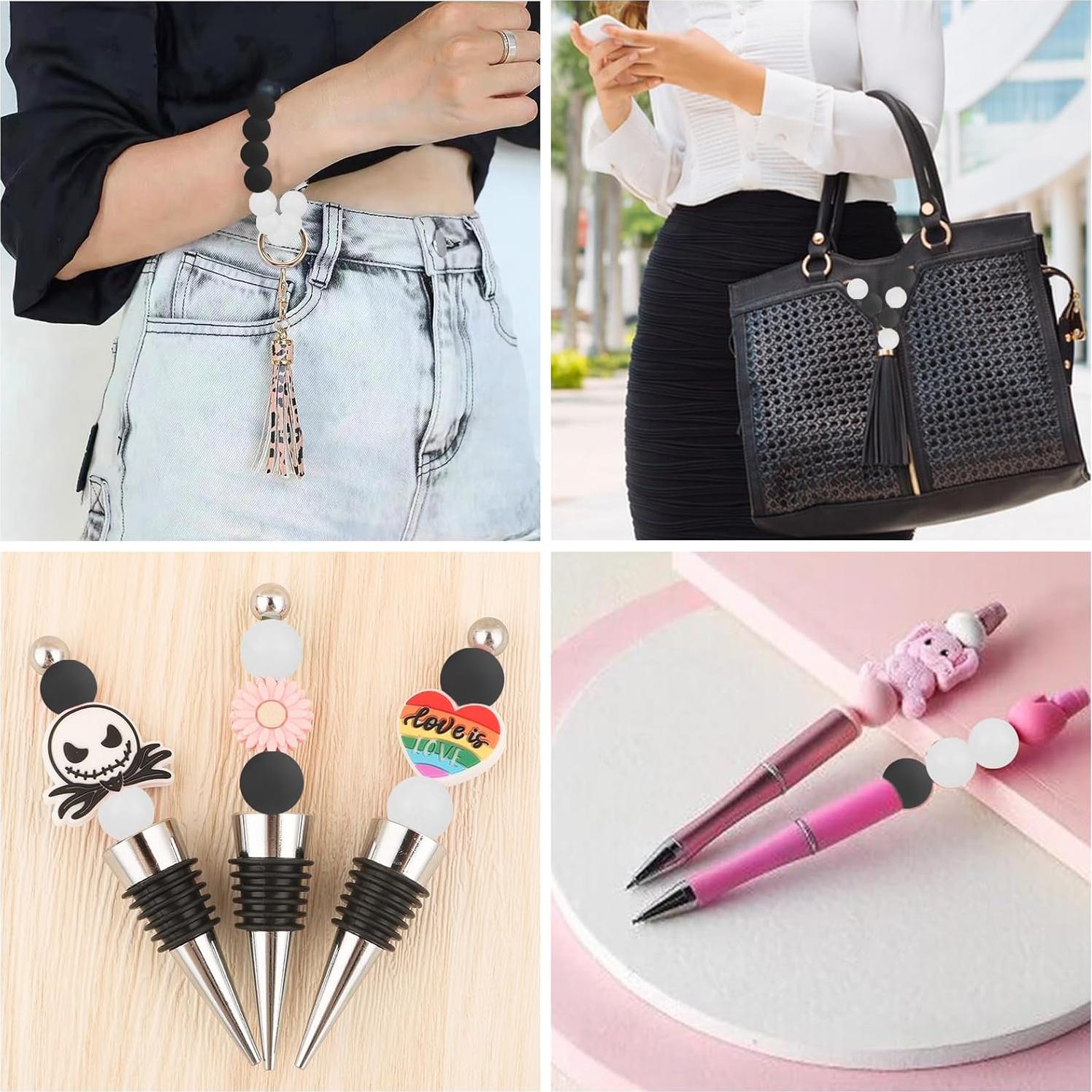 60 Perlas de Silicona Redondas 15mm Intatikoo Negro y Blanco