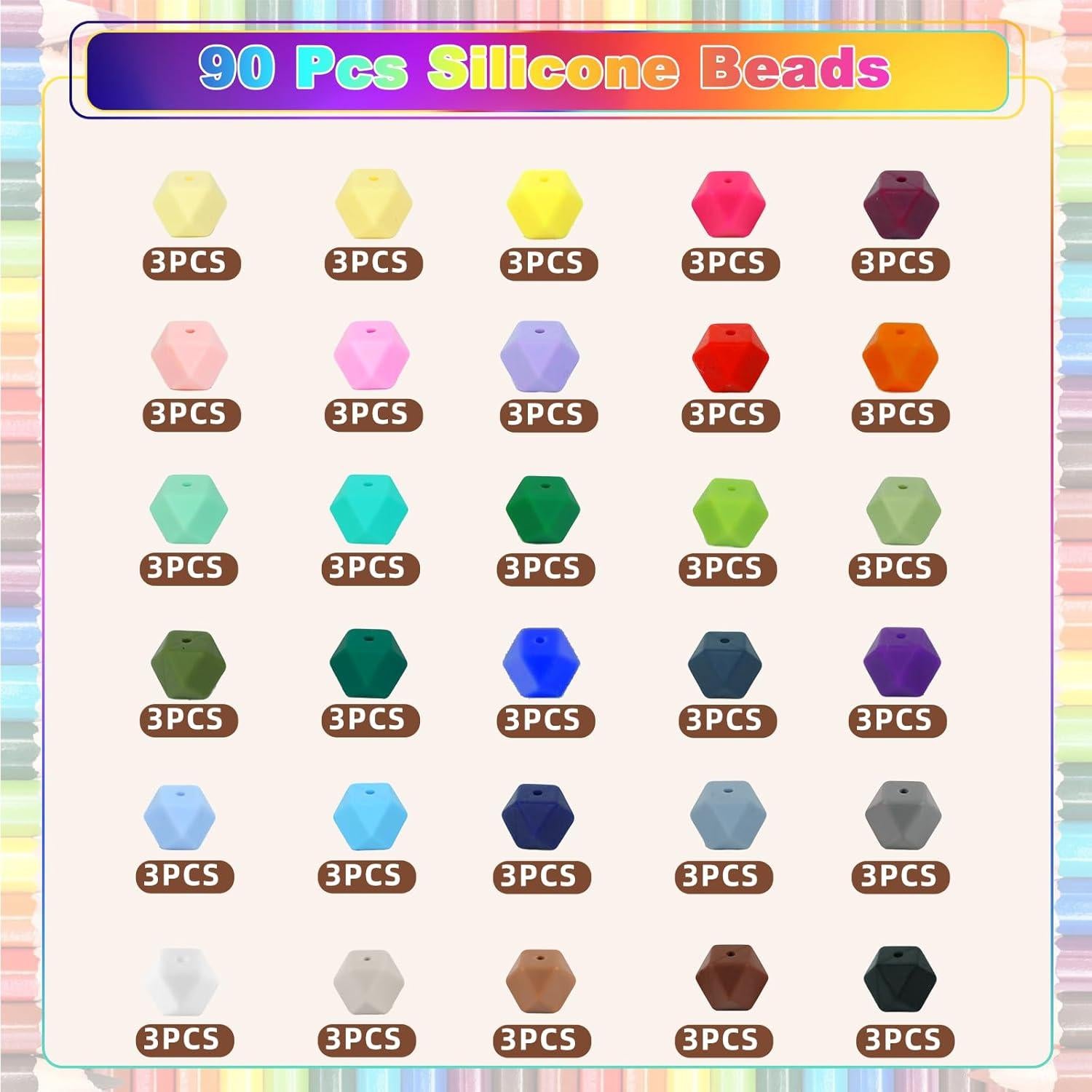 90 Perlas de Silicona Hexagonales Aoughthee 14mm Multicolor