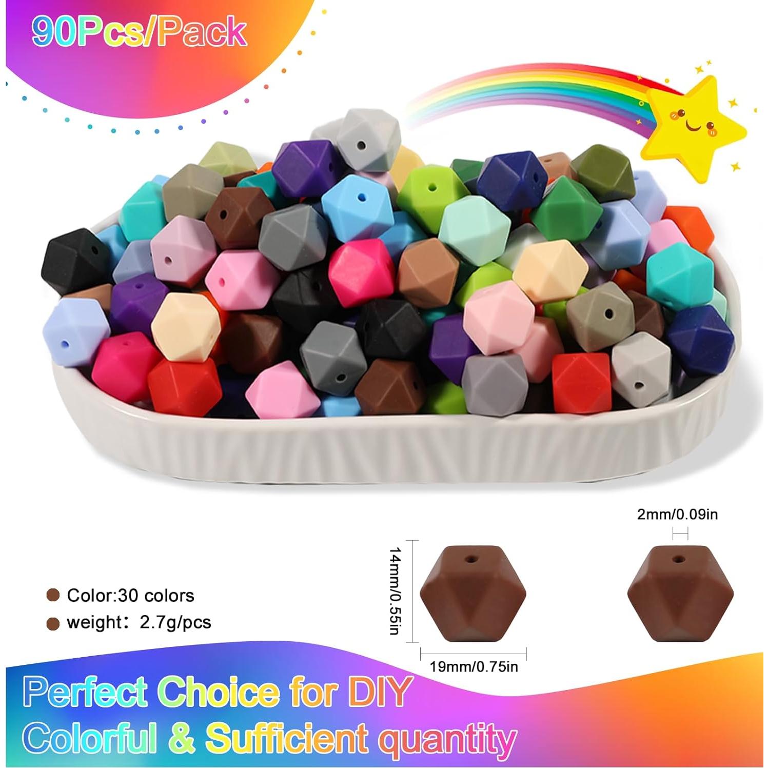 90 Perlas de Silicona Hexagonales Aoughthee 14mm Multicolor