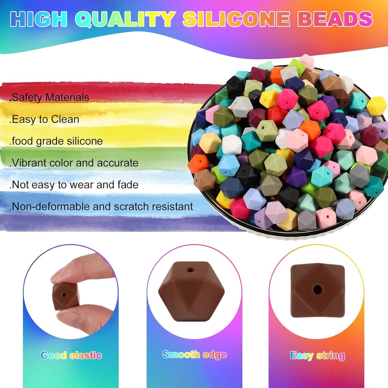 90 Perlas de Silicona Hexagonales Aoughthee 14mm Multicolor