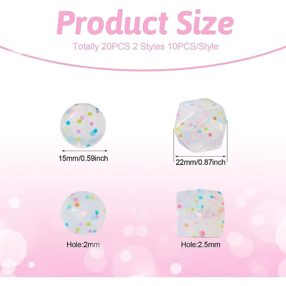 20 Perlas de Silicona Transparente con Confeti PH PandaHall 15mm