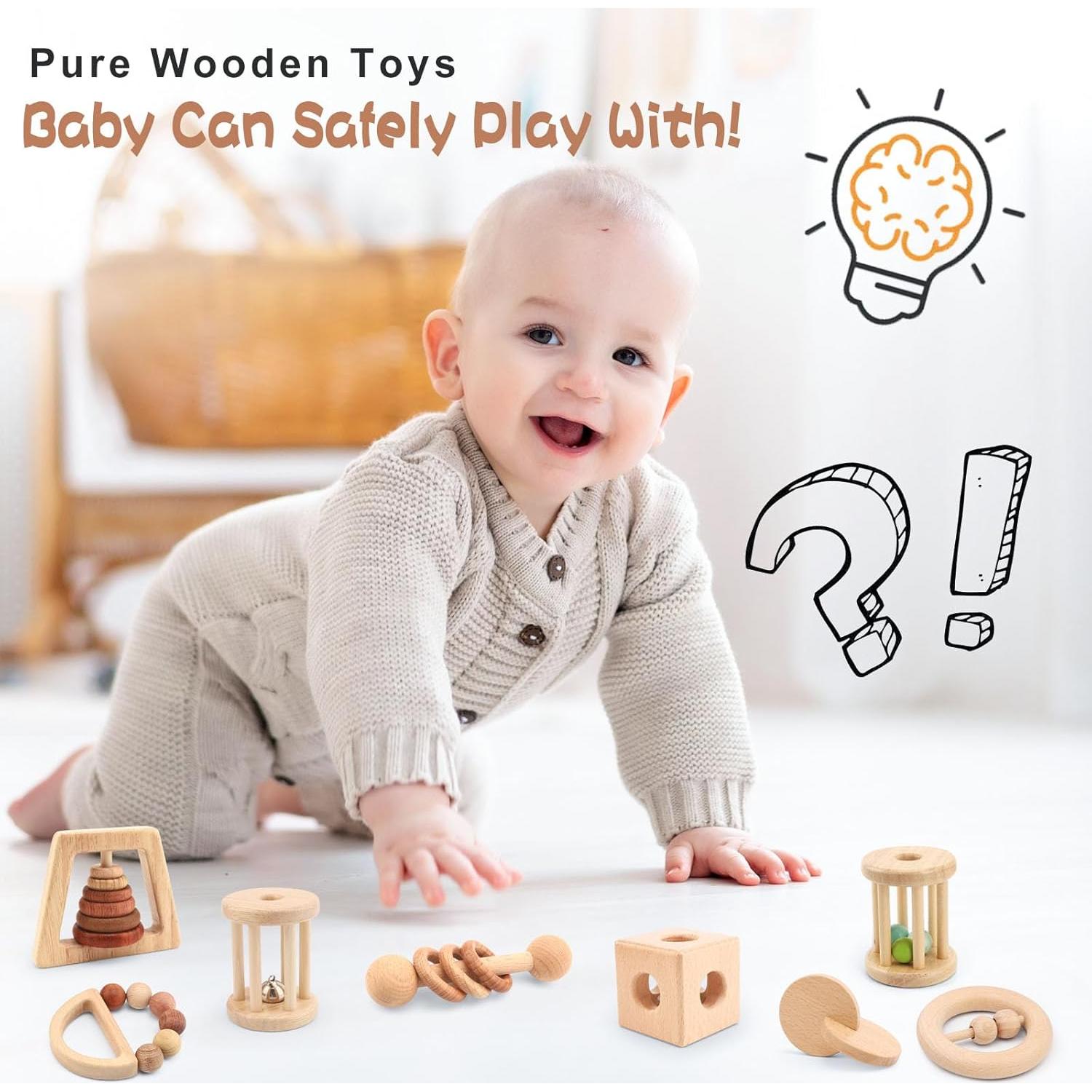 Set de Juguetes de Madera Montessori SZMODEX 8 Piezas Bebés