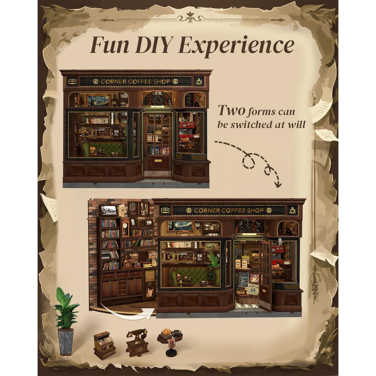 Kit de Rincón de Libros Cutefun - Cafetería en Esquina DIY