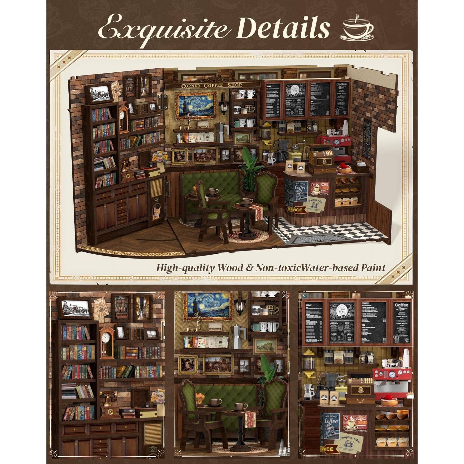 Kit de Rincón de Libros Cutefun - Cafetería en Esquina DIY