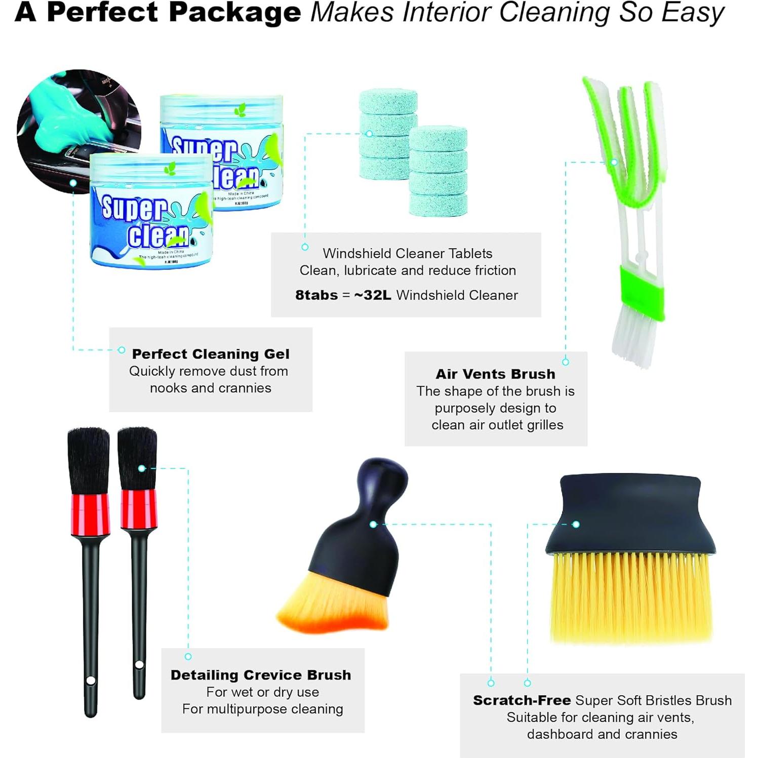 Kit de Limpieza de Interiores de Automóvil INGWETECH - 16 Piezas