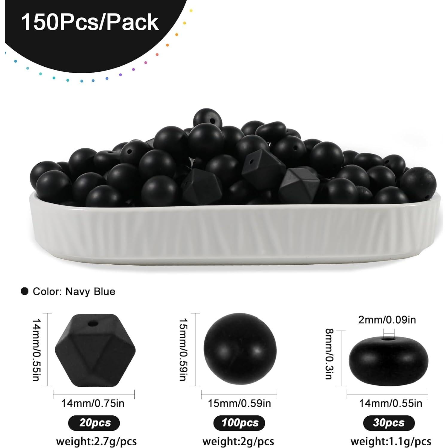 150 Perlas de Silicona Aoughthee - 15mm Redondas, Hexagonales y Oblatas
