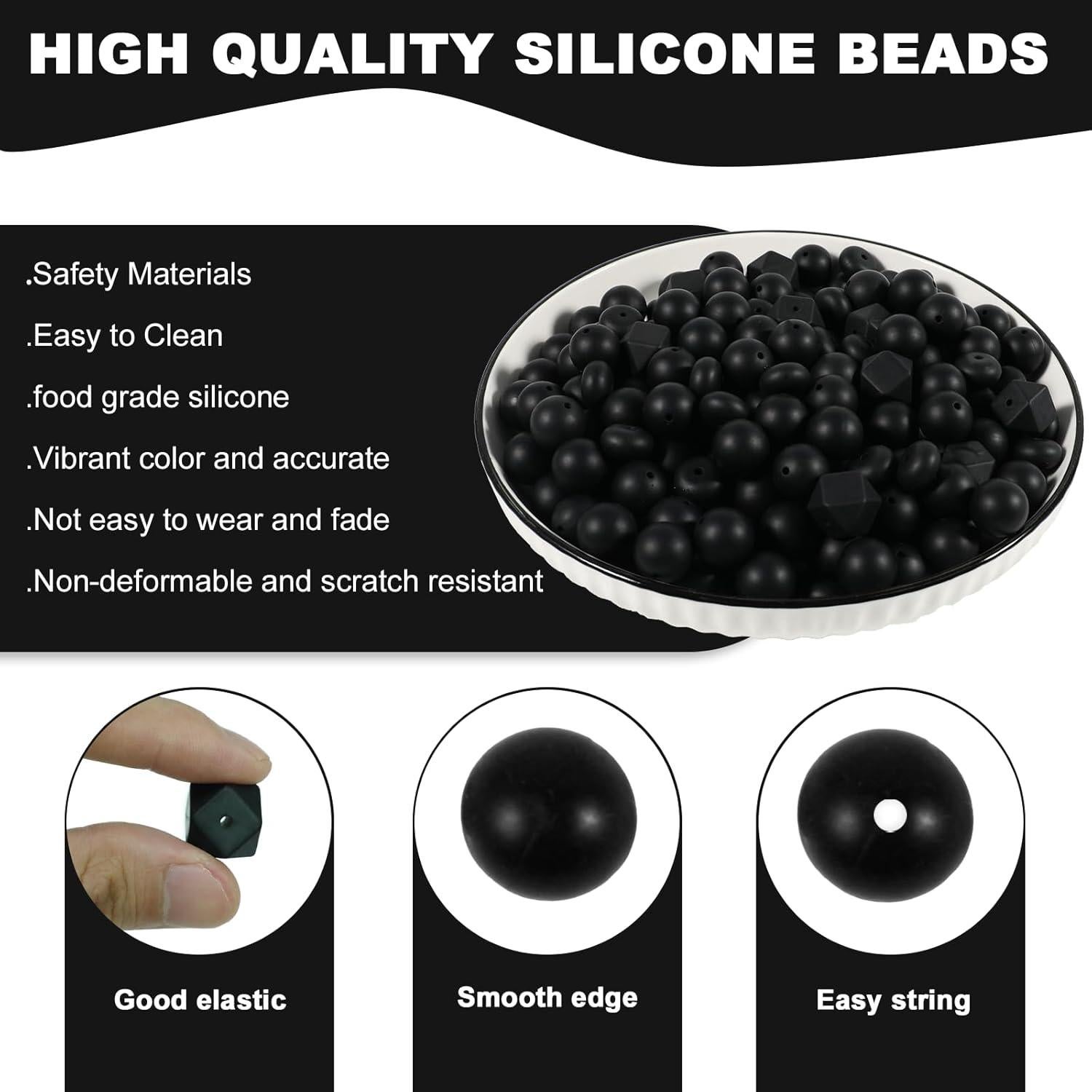 150 Perlas de Silicona Aoughthee - 15mm Redondas, Hexagonales y Oblatas