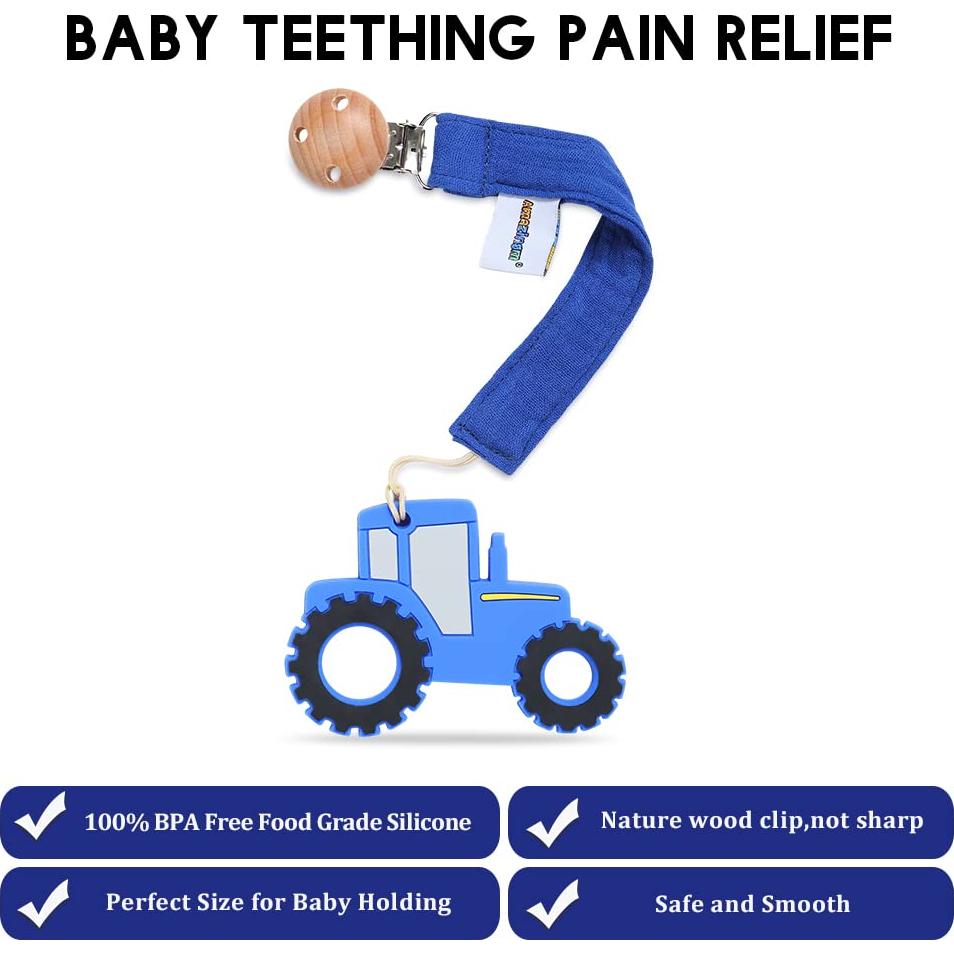 Mordedor de Silicona Alimentaria Tractor AmazingM - Azul