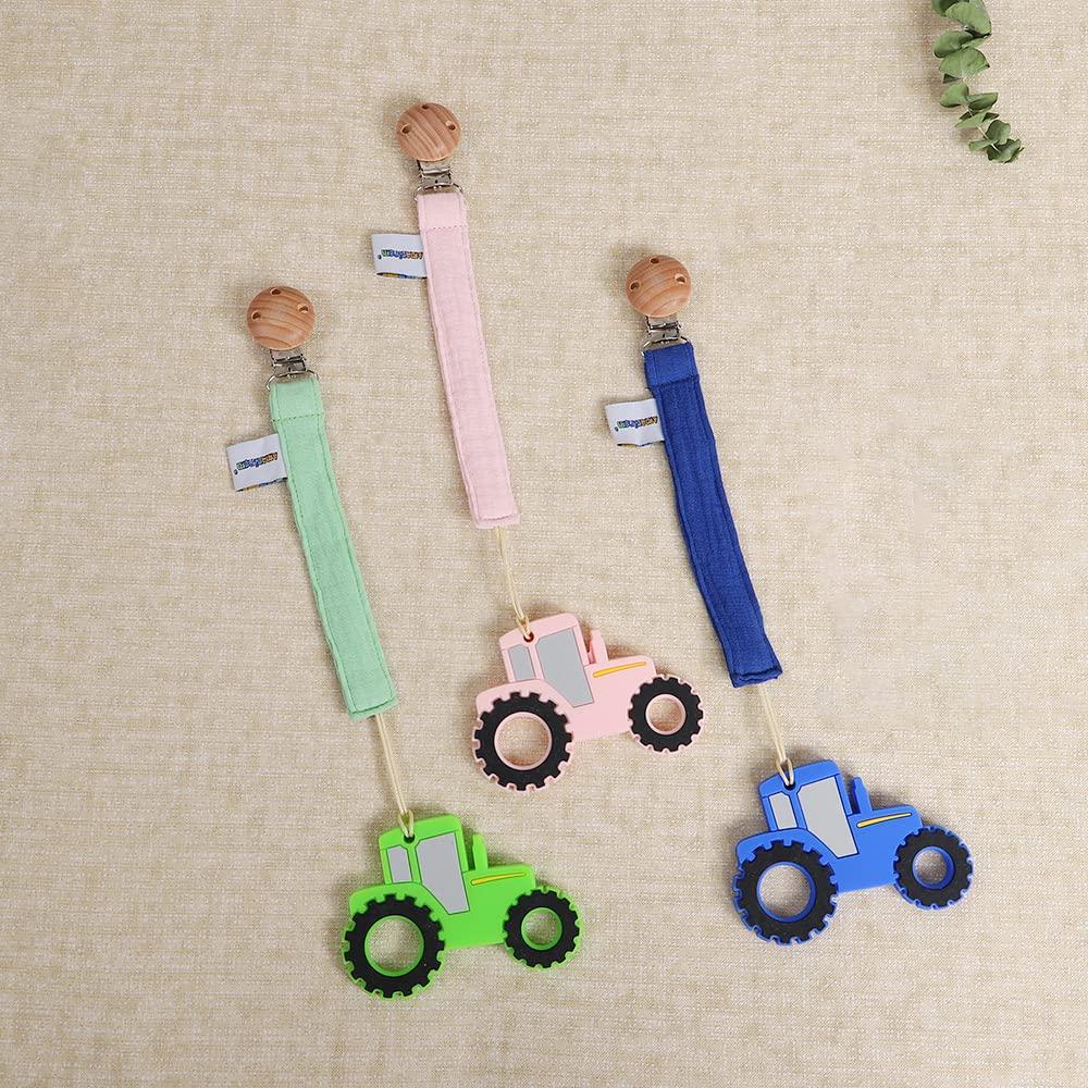 Mordedor de Silicona Alimentaria Tractor AmazingM - Azul