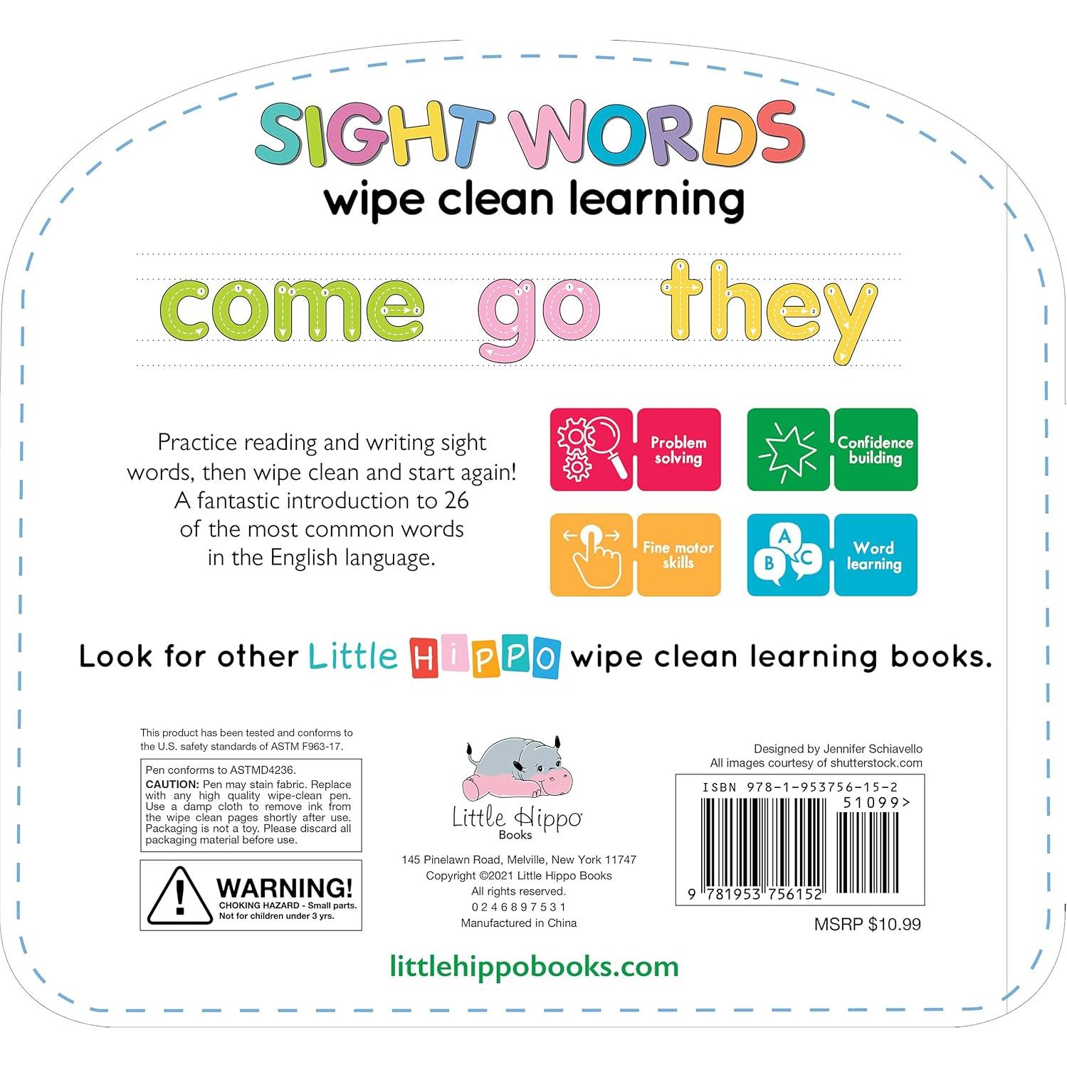 Write & Wipe Sight Words - Children's Novelty Learning Board Book - Wipe Clean - Educational