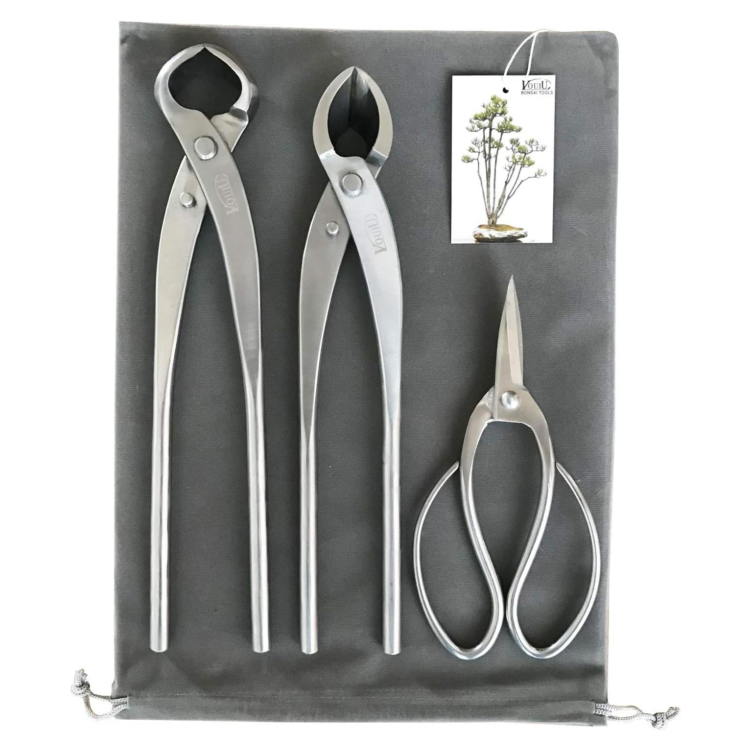 Juego de herramientas de bonsái VOUIU 3 piezas acero inoxidable