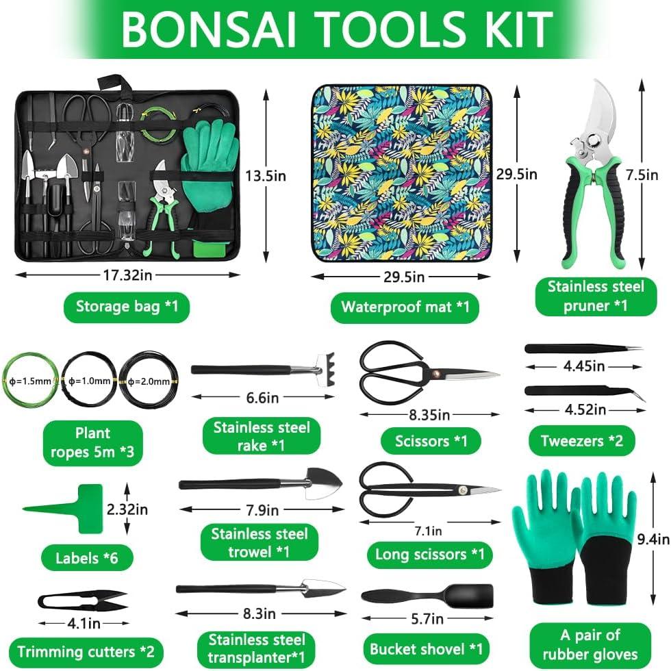 Kit de Herramientas para Bonsai Bonfino 22 Pcs con Alfombrilla