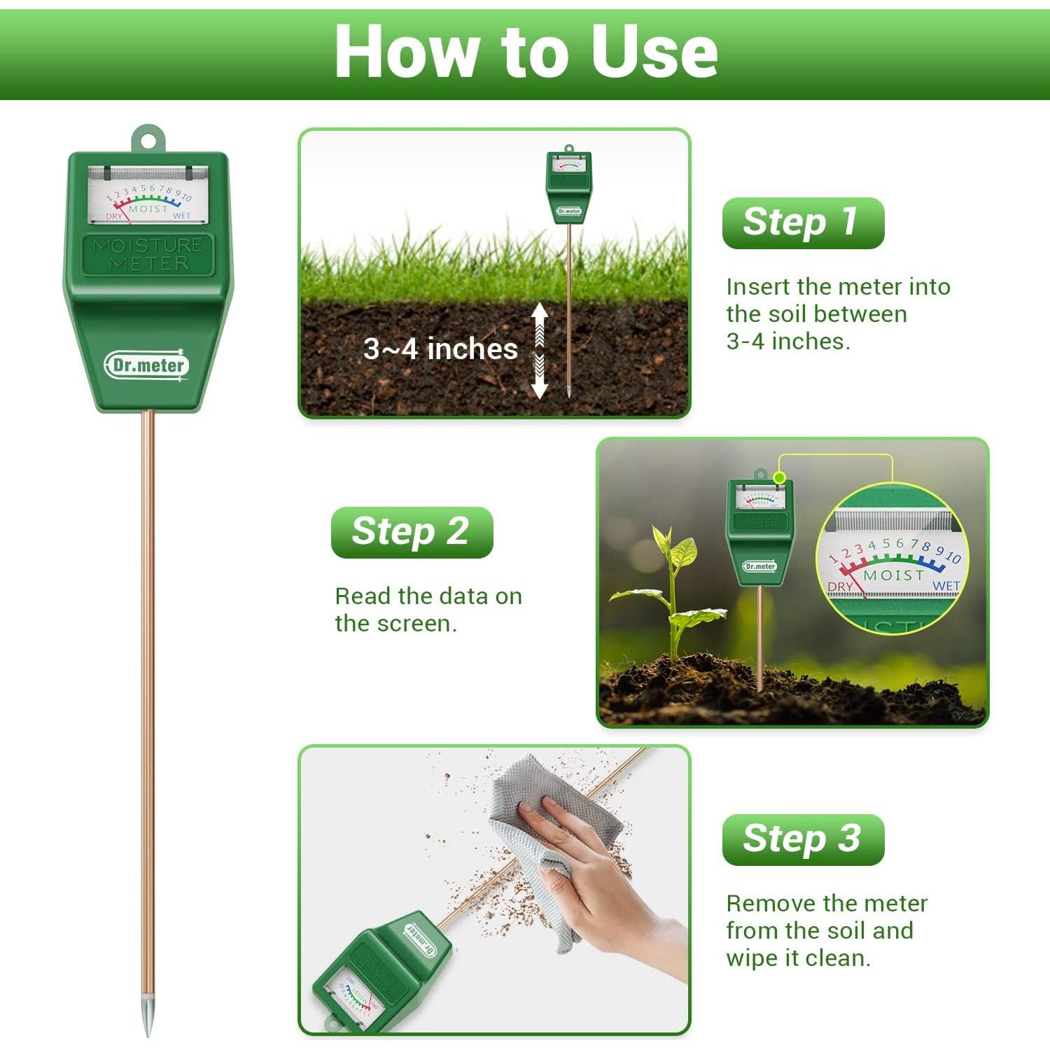 Medidor de Humedad de Suelo Dr.meter S10, Sensor 4-en-1 Verde