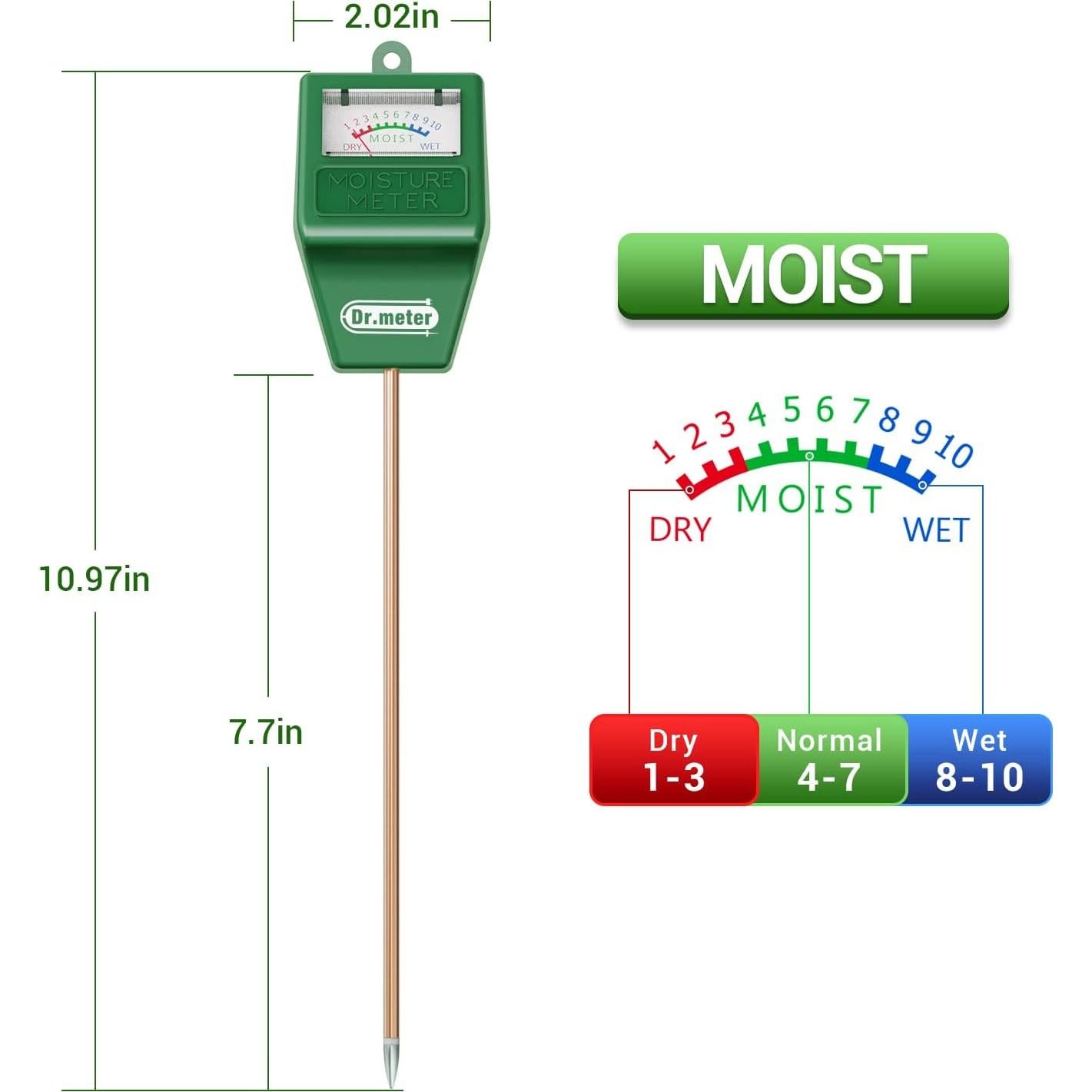 Medidor de Humedad de Suelo Dr.meter S10, Sensor 4-en-1 Verde