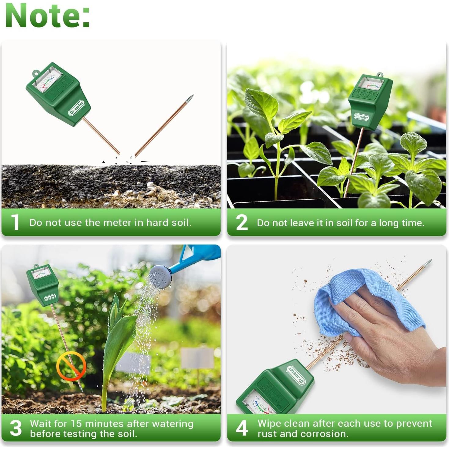 Medidor de Humedad de Suelo Dr.meter S10, Sensor 4-en-1 Verde