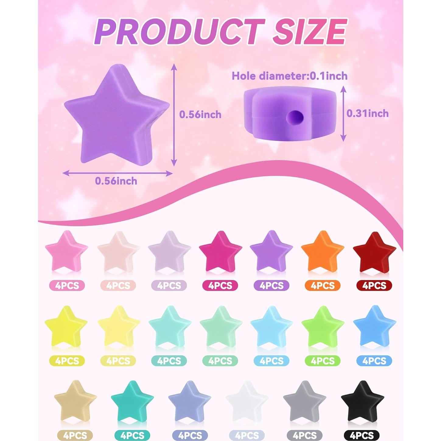 80 Perlas de Silicona en Forma de Estrella FIVEIZERO - 20 Colores