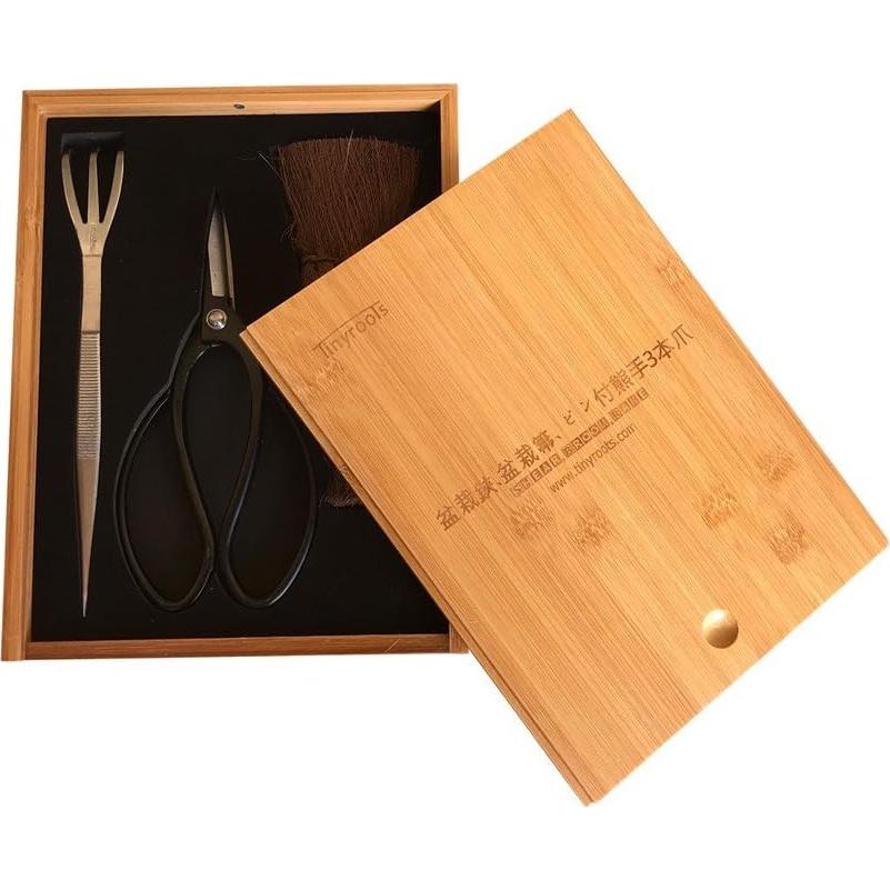 Kit de Herramientas Bonsai Tinyroots - 3 Piezas con Tijeras, Escoba y Rastrillo