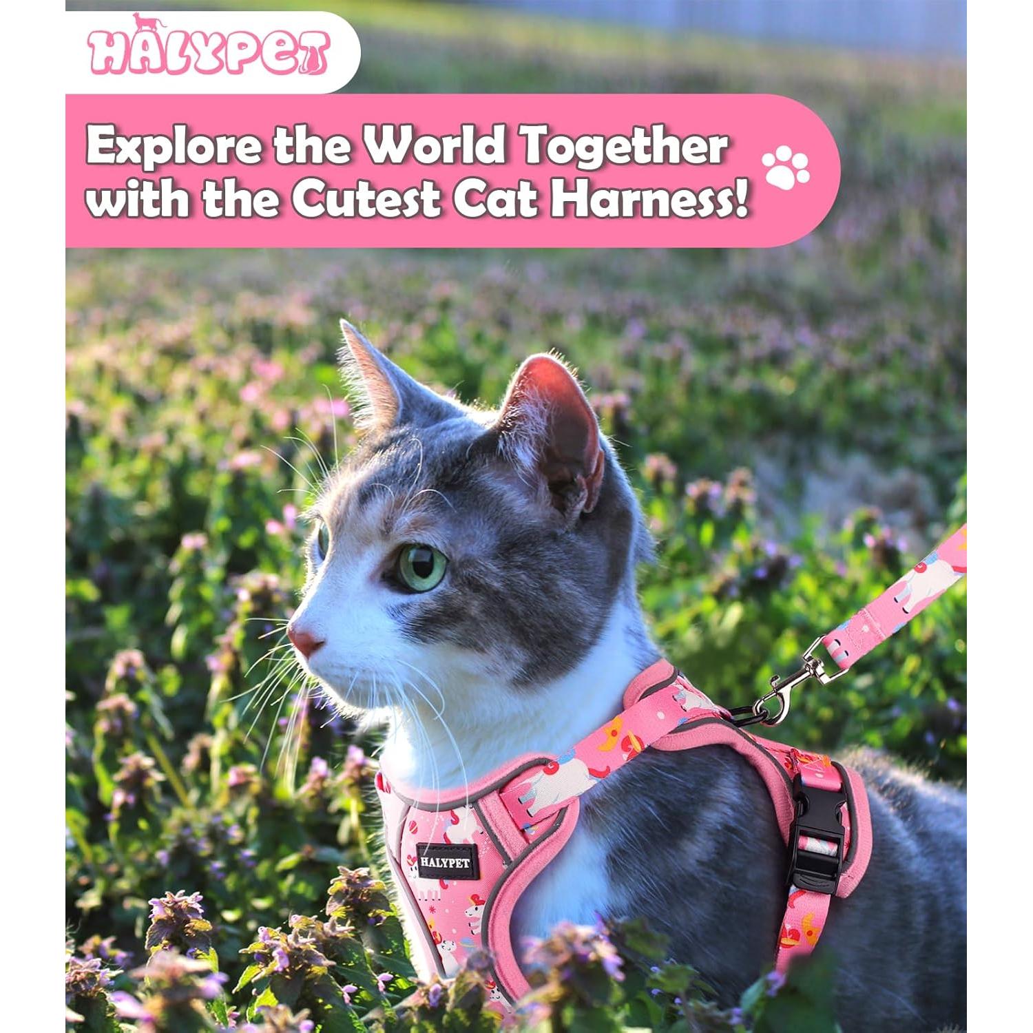 Conjunto Arnés y Correa Halypet Rosa Unicornio para Gato