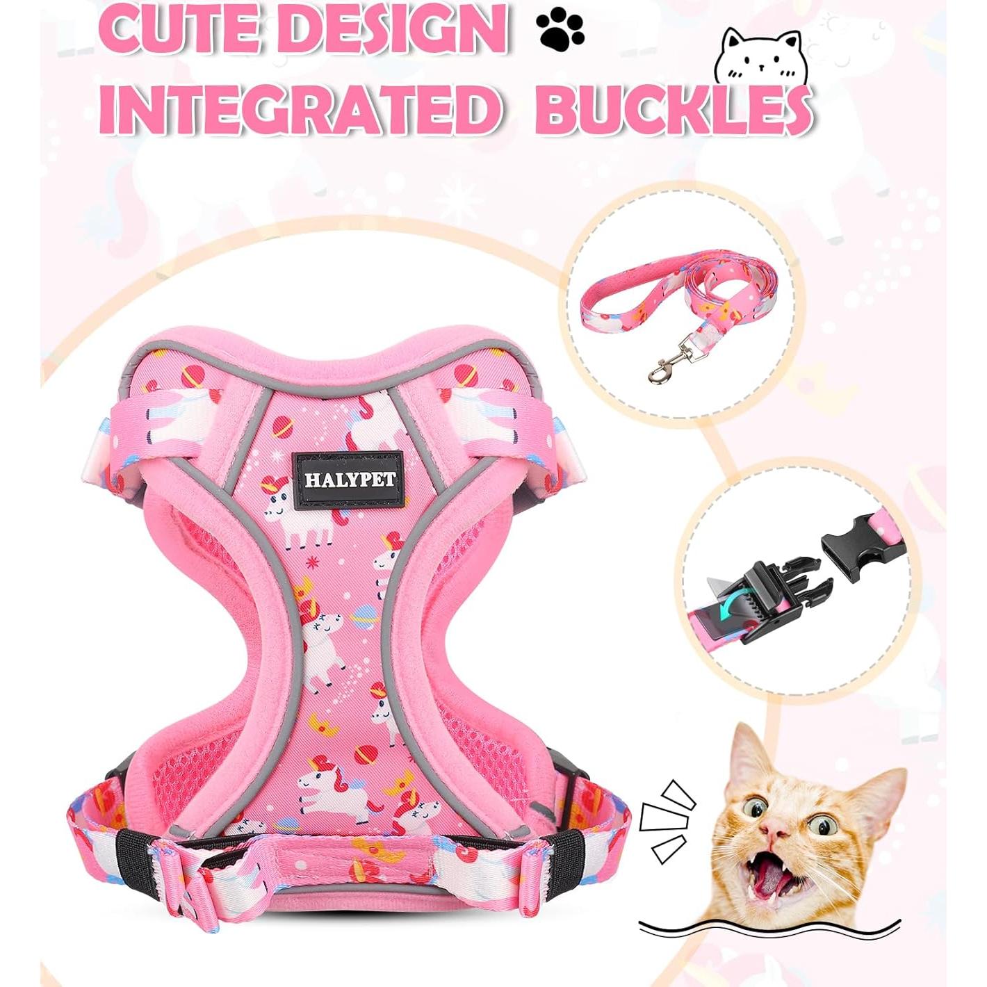 Conjunto Arnés y Correa Halypet Rosa Unicornio para Gato