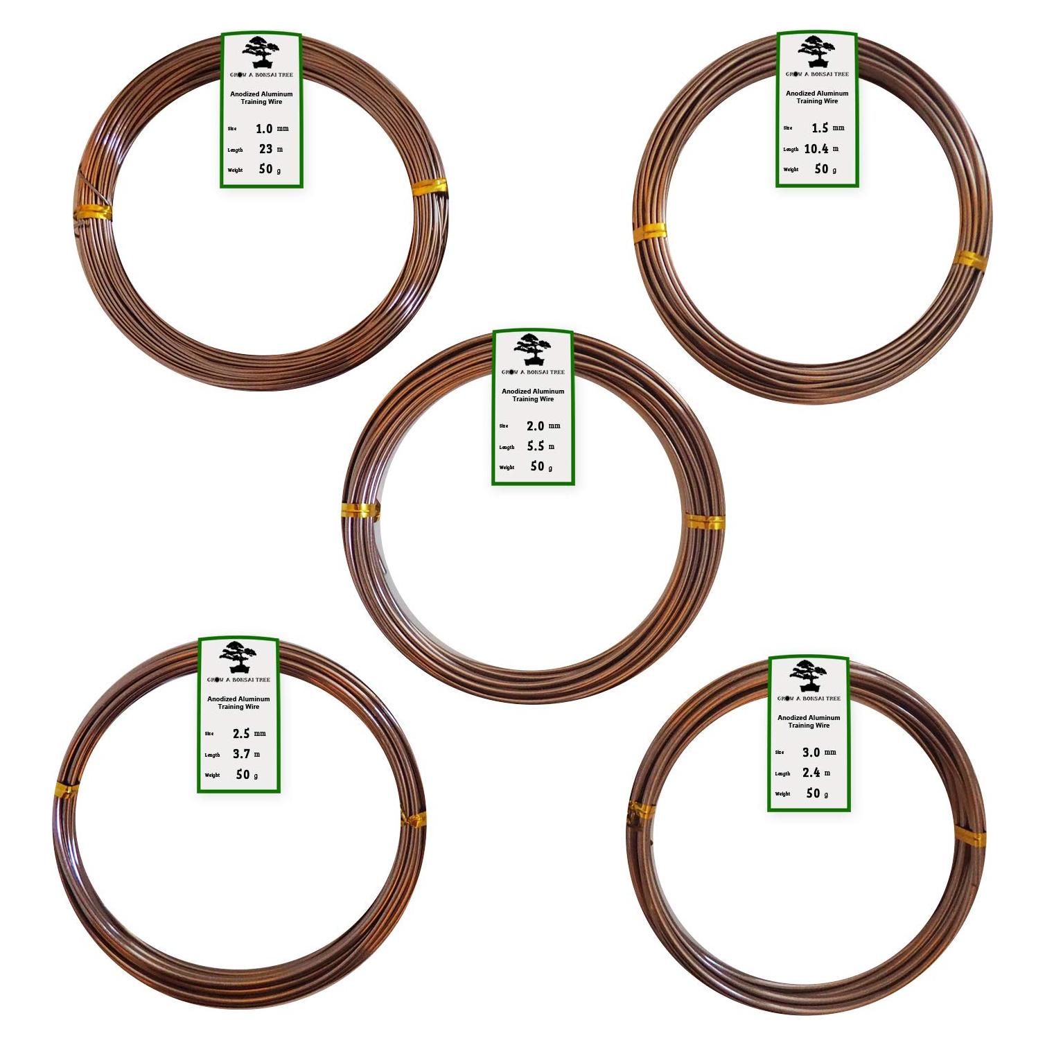 Juego de Alambre de Entrenamiento para Bonsai Grow A Bonsai Tree - 5 Tamaños, 44.8m, Aluminio Anodizado, Marrón