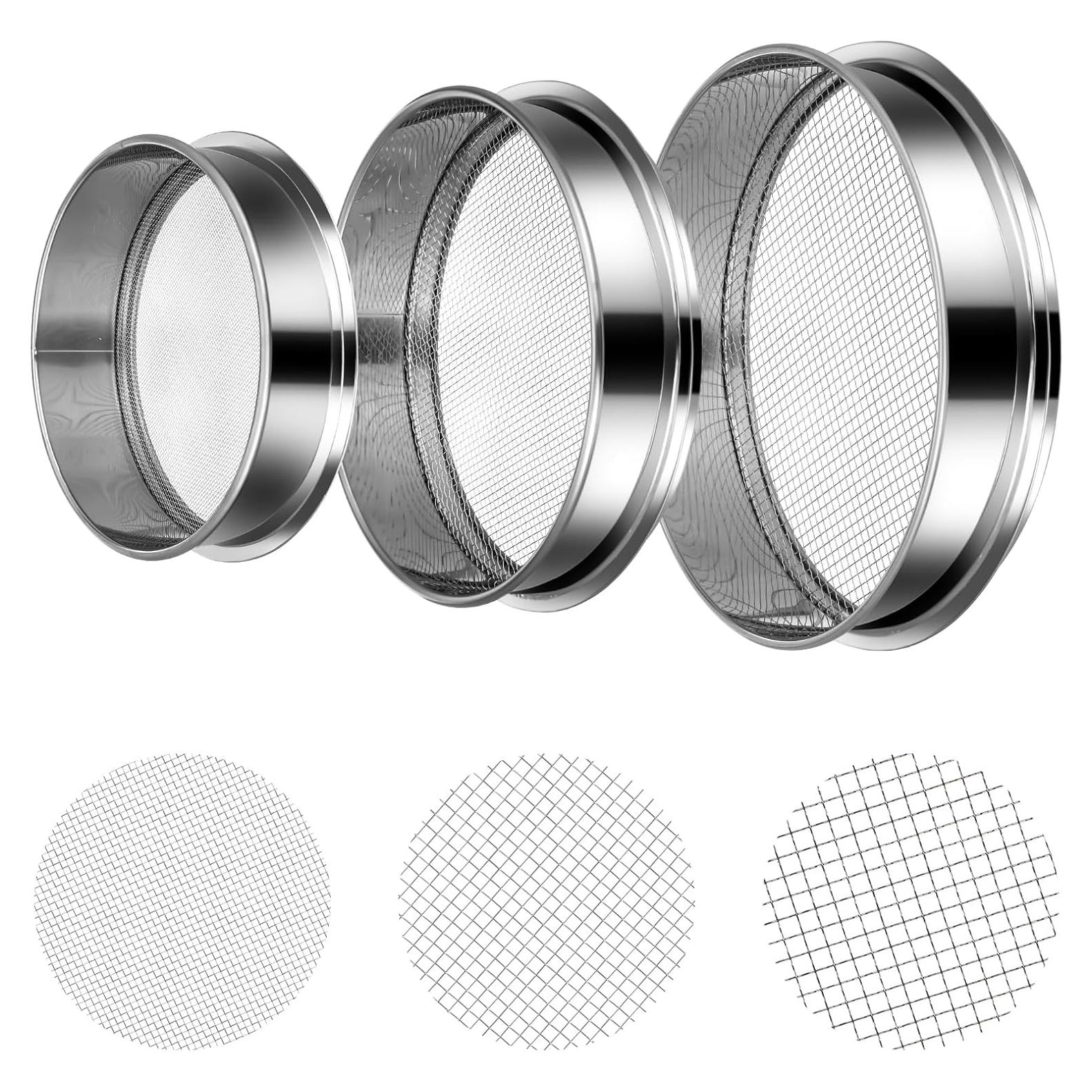 Juego de Tamiz de Suelo 3 Piezas Metal 5mm 3mm 1mm Jardinería