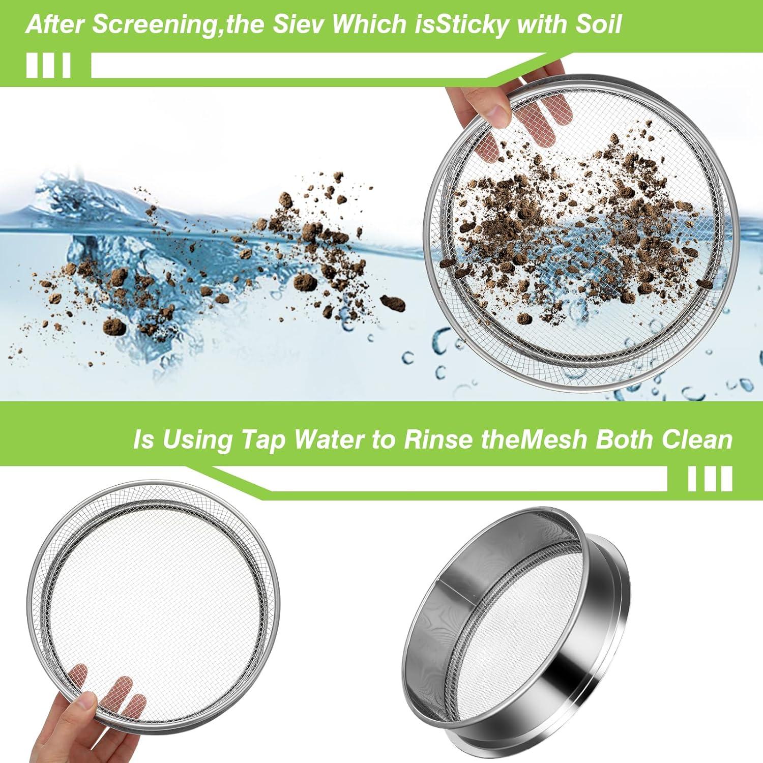 Juego de Tamiz de Suelo 3 Piezas Metal 5mm 3mm 1mm Jardinería