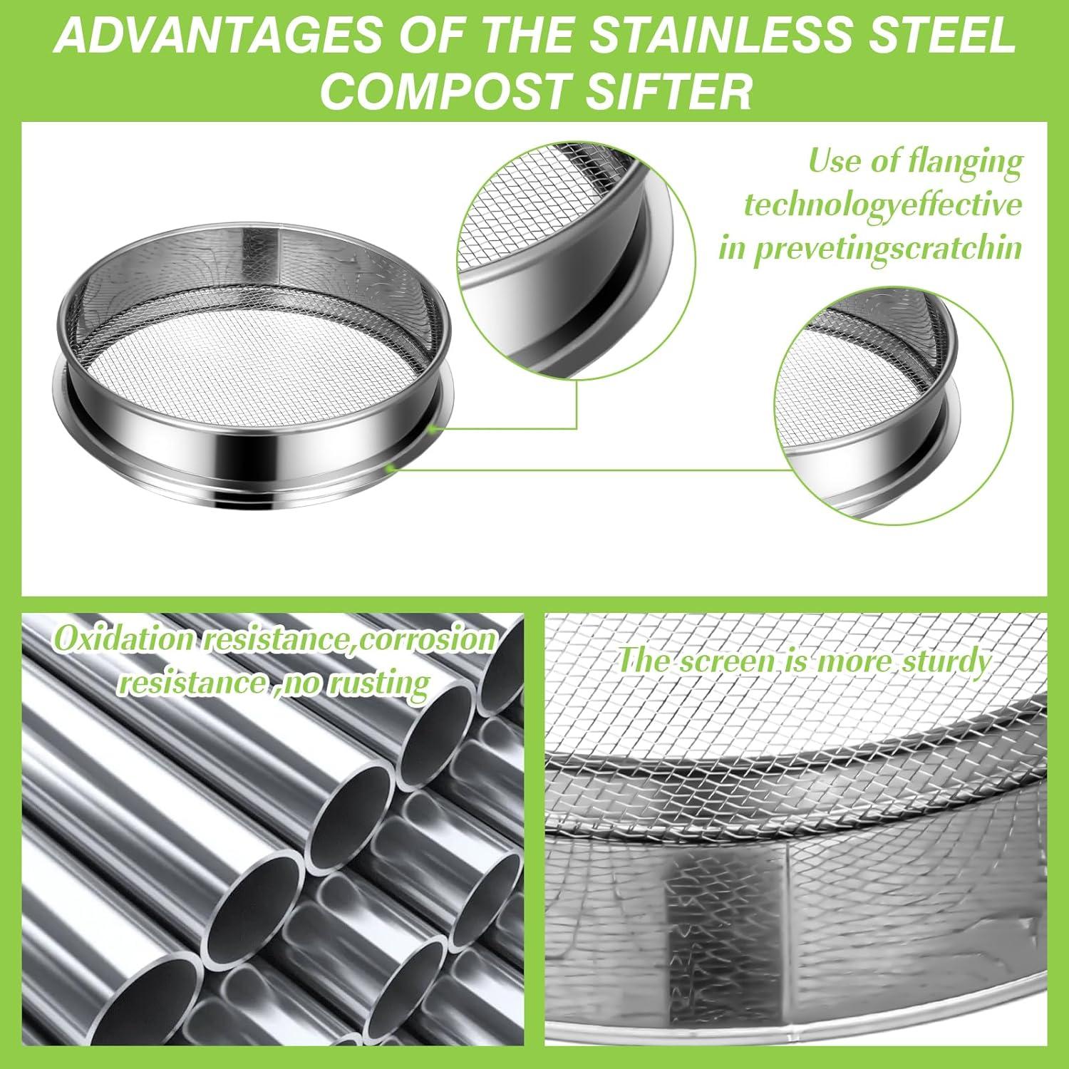 Juego de Tamiz de Suelo 3 Piezas Metal 5mm 3mm 1mm Jardinería