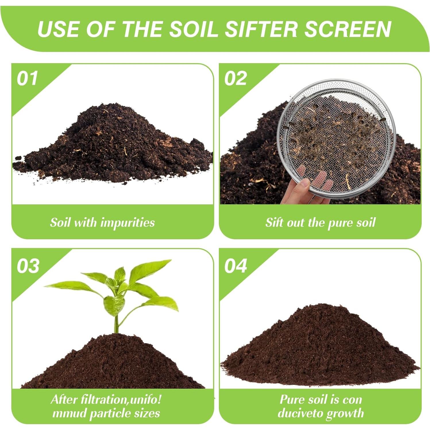 Juego de Tamiz de Suelo 3 Piezas Metal 5mm 3mm 1mm Jardinería