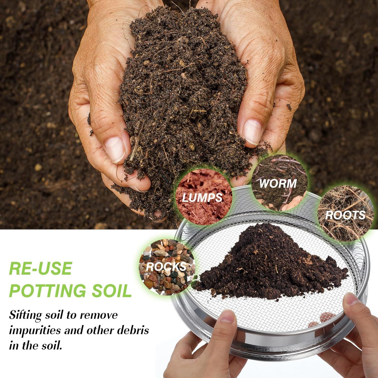 Juego de Tamiz de Suelo 3 Piezas Metal 5mm 3mm 1mm Jardinería