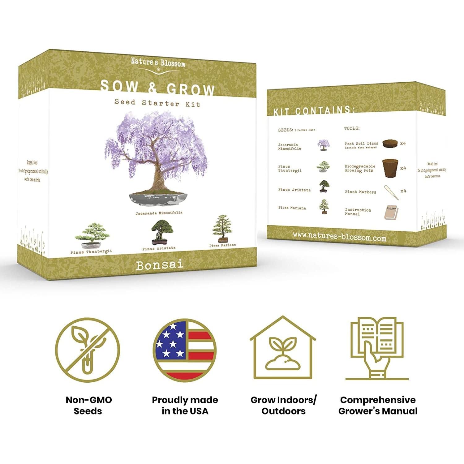 Kit de Bonsai Nature's Blossom - 4 Semillas, Herramientas y Guía