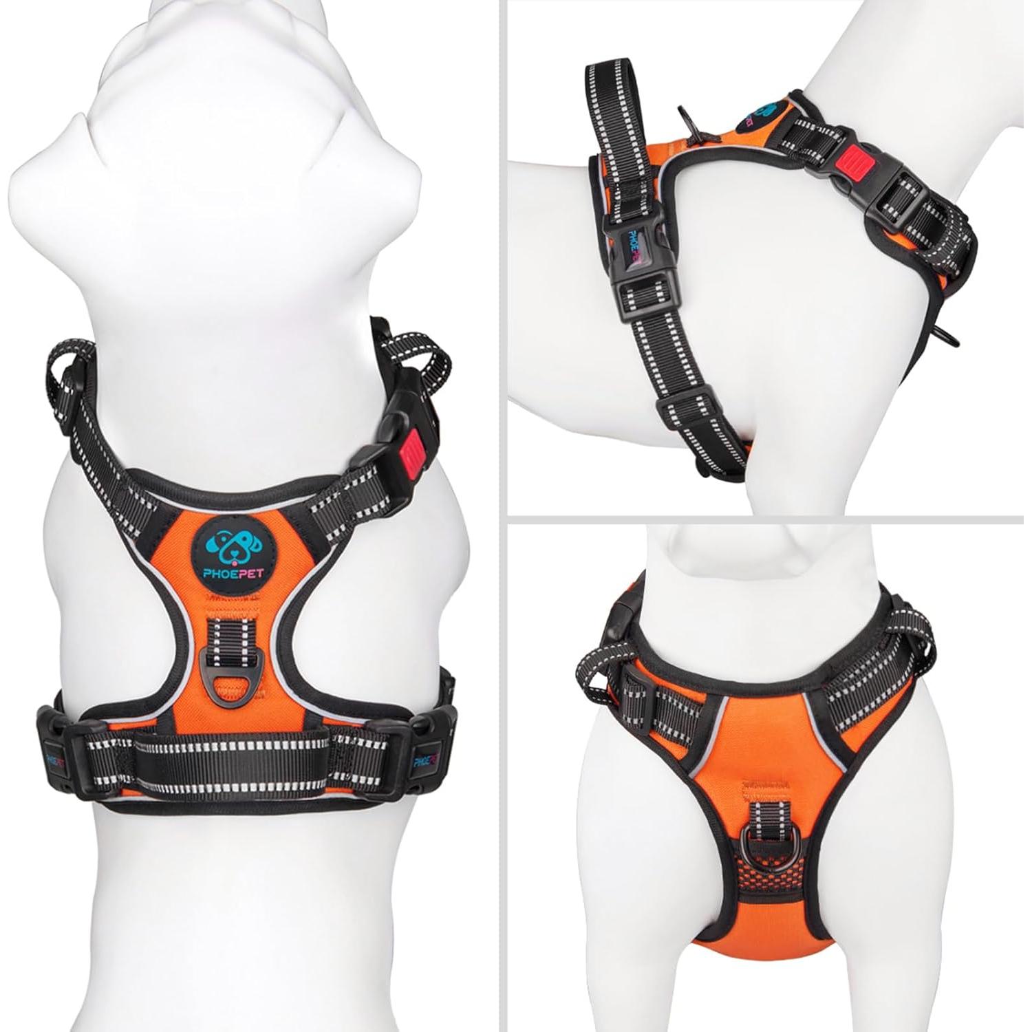 Arnés para Perros Mediano PHOEPET Reflectante Ajustable Naranja