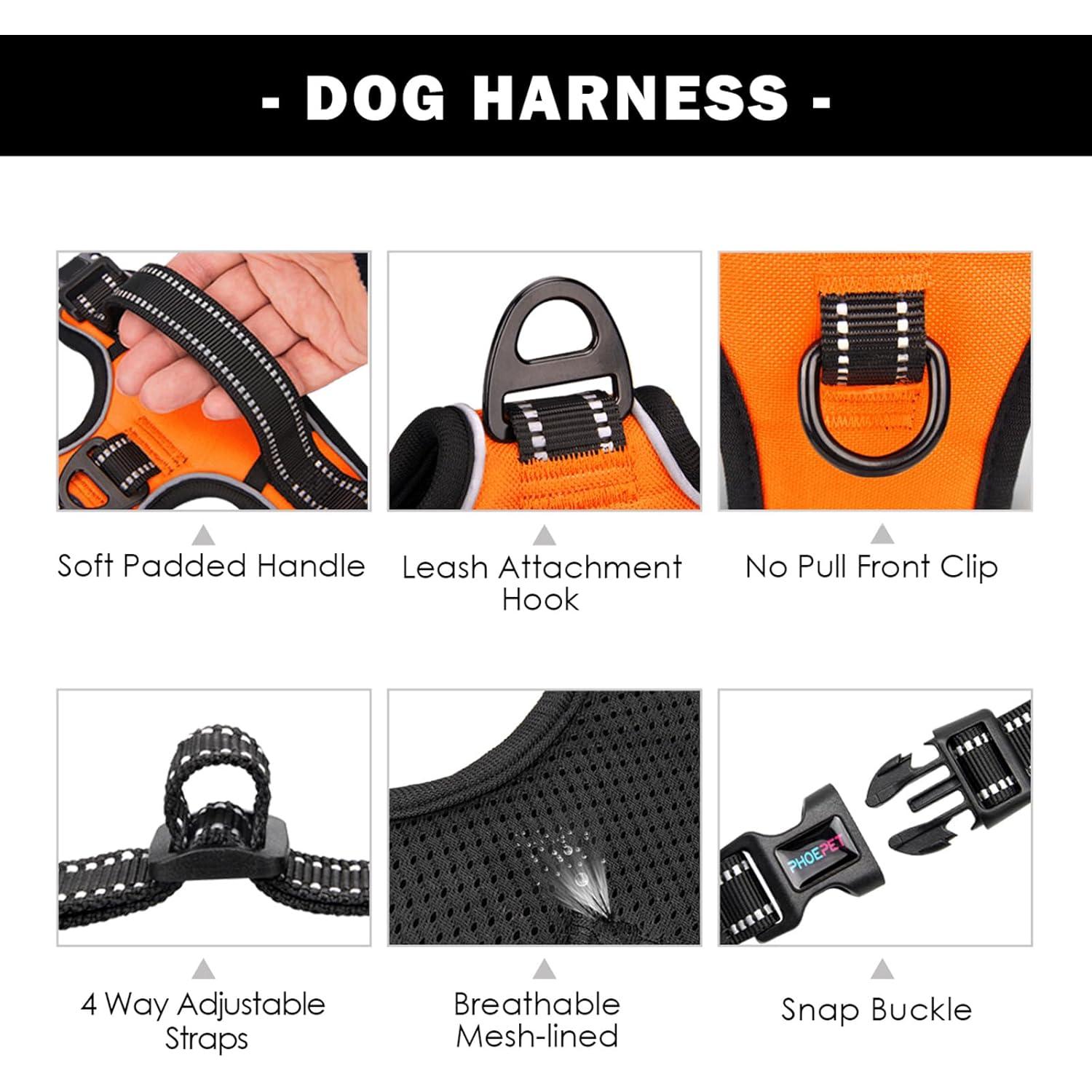 Arnés para Perros Mediano PHOEPET Reflectante Ajustable Naranja