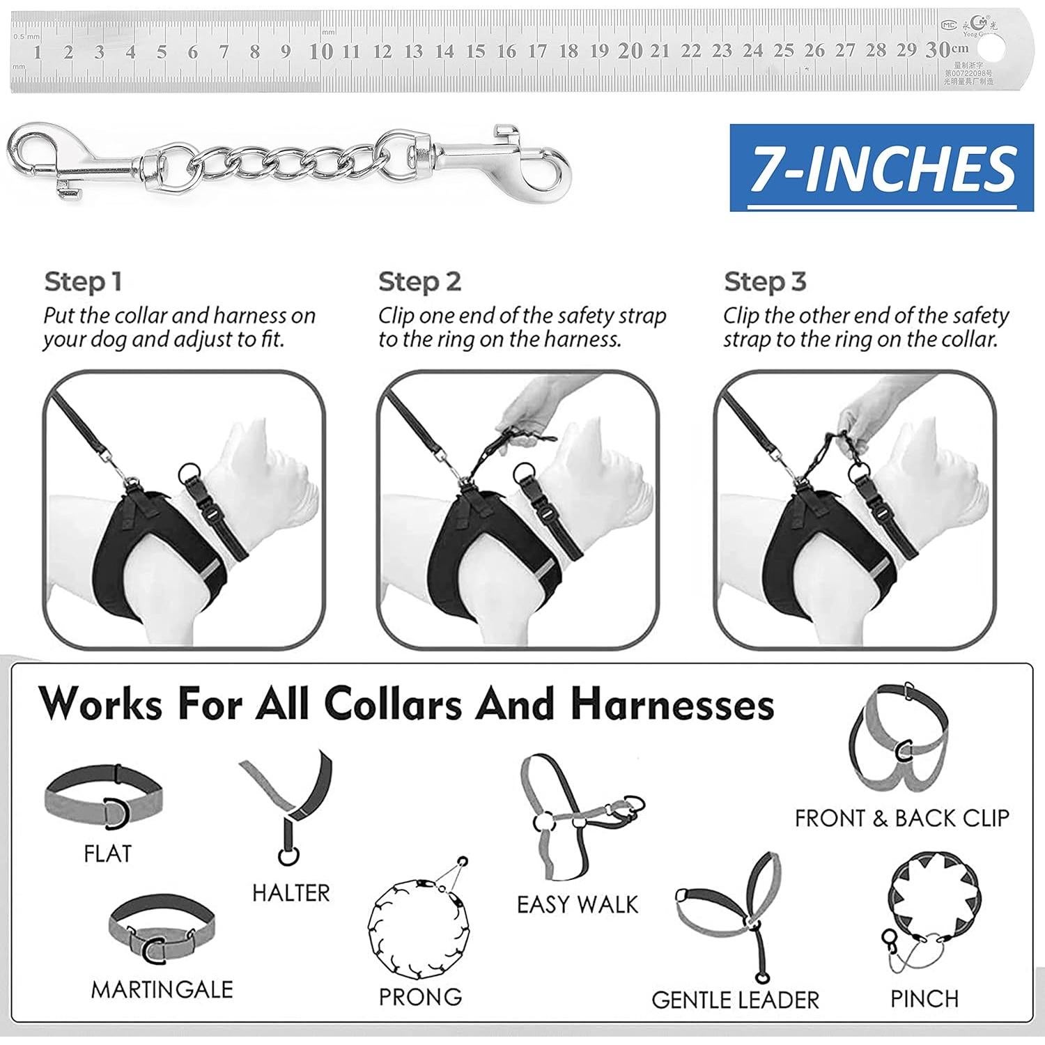 Clip de Seguridad para Collar de Perro MOZETO 18 cm Acero Inoxidable