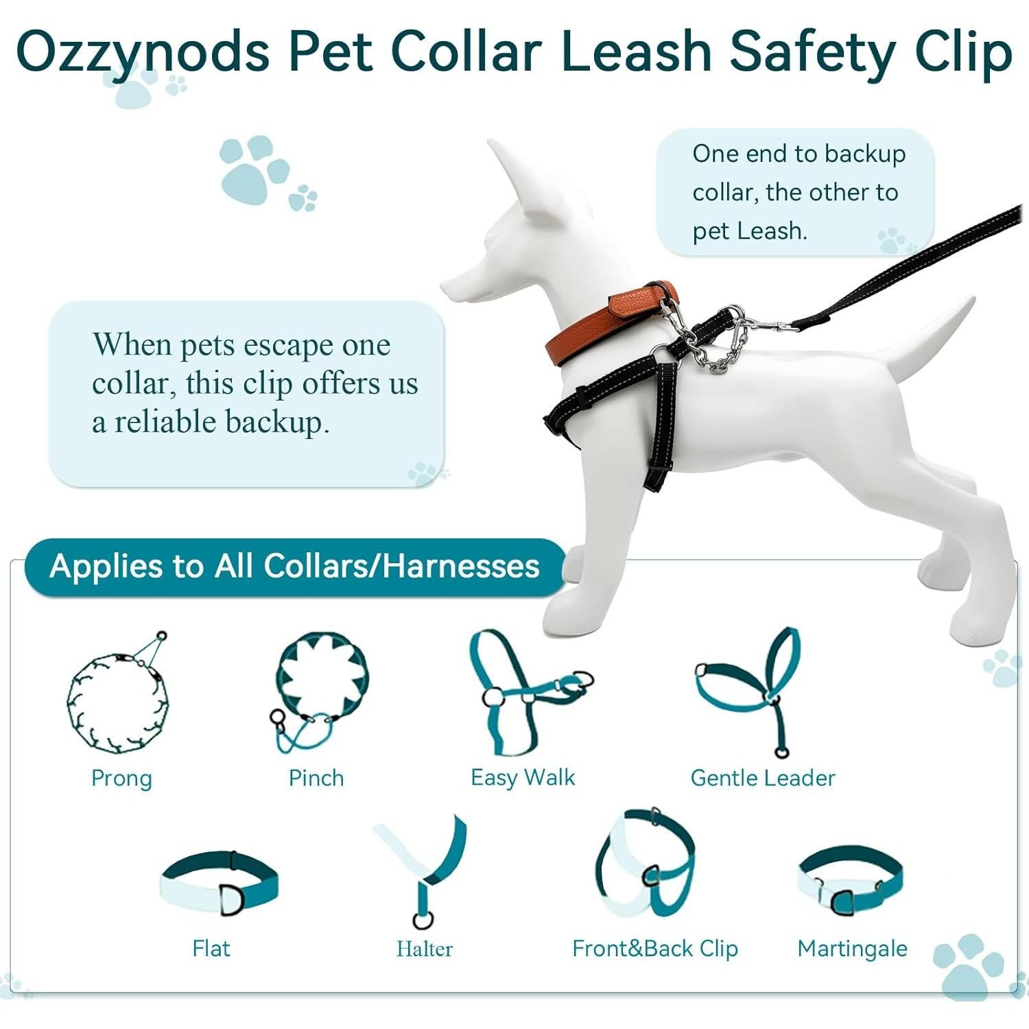 Clip de Seguridad para Collar de Perro Ozzynods 20.32 cm Acero Inoxidable