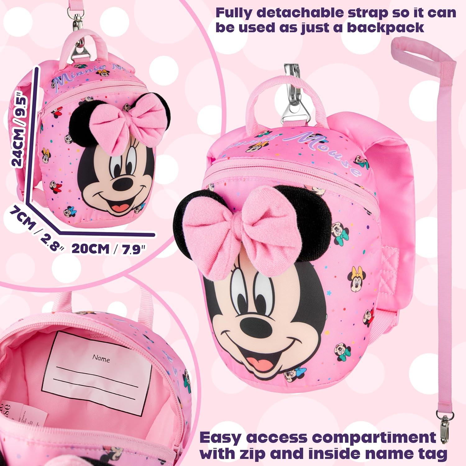 Mochila de Minnie Mouse Disney con correa de seguridad 3,36L