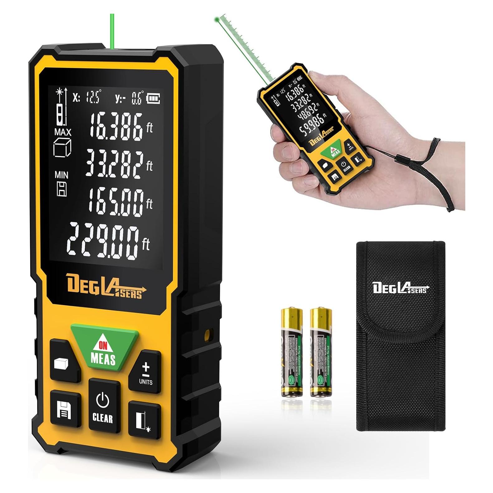 Medidor Láser DegLasers 229FT Verde 69.8m con Sensor de Ángulo