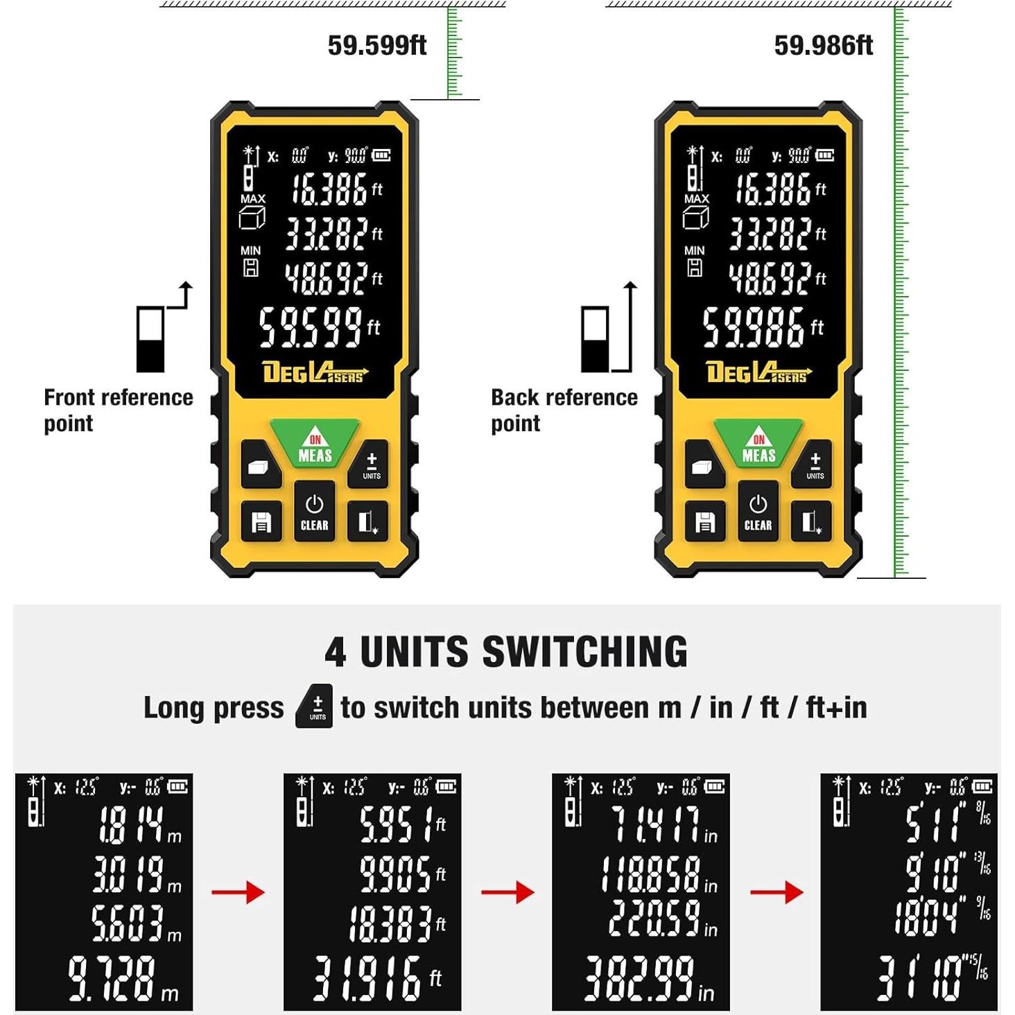 Medidor Láser DegLasers 229FT Verde 69.8m con Sensor de Ángulo