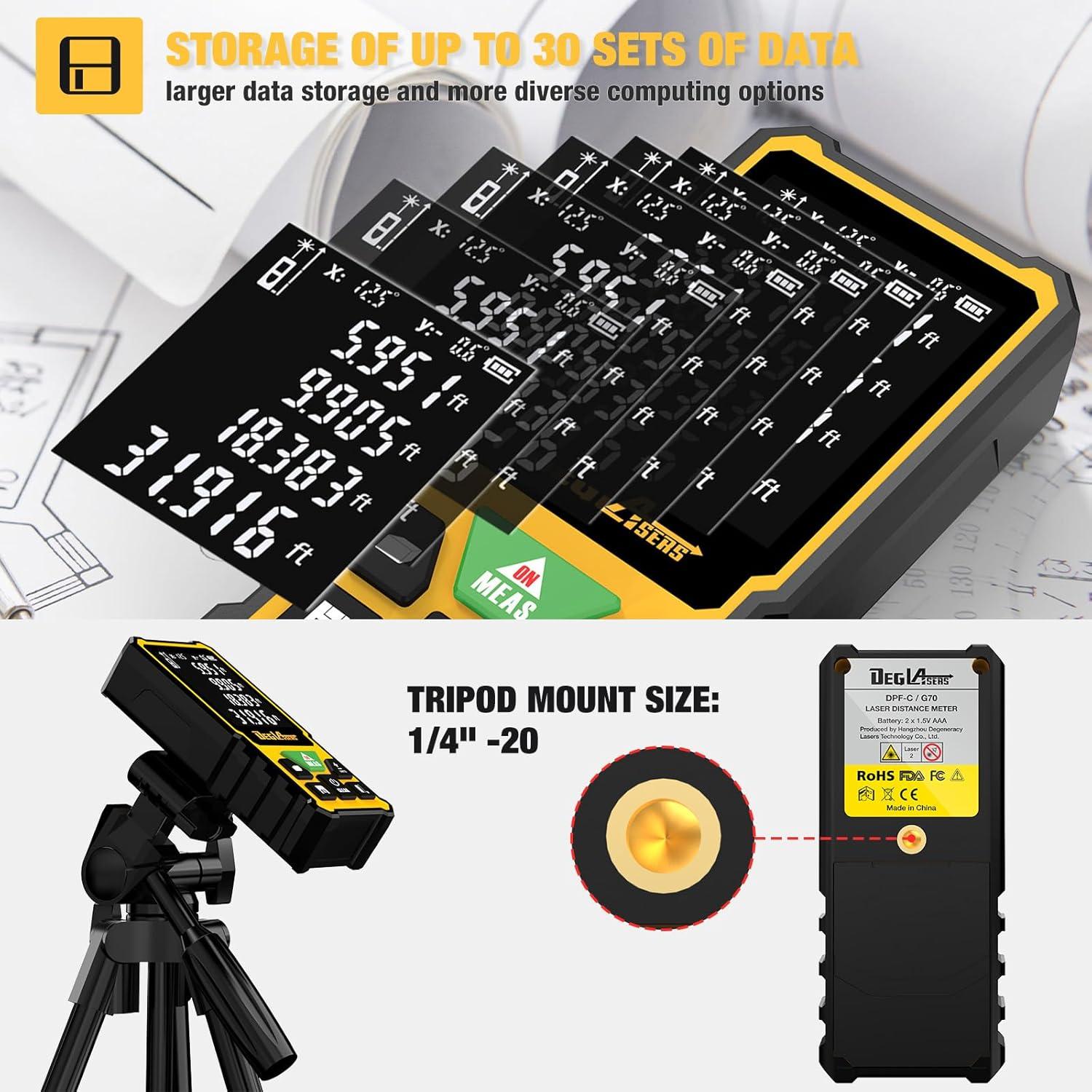 Medidor Láser DegLasers 229FT Verde 69.8m con Sensor de Ángulo