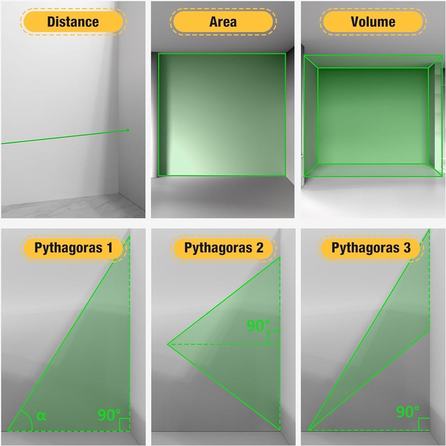 Medidor Láser DegLasers 229FT Verde 69.8m con Sensor de Ángulo
