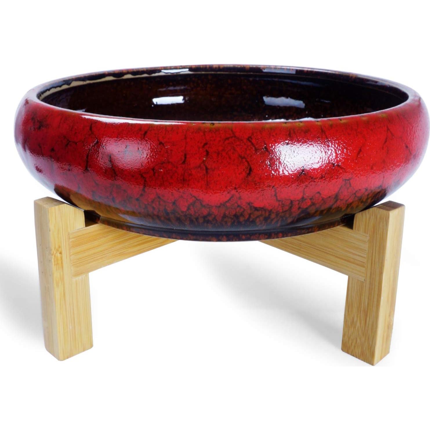 Maceta de cerámica ARTKETTY 25.4cm con drenaje y soporte