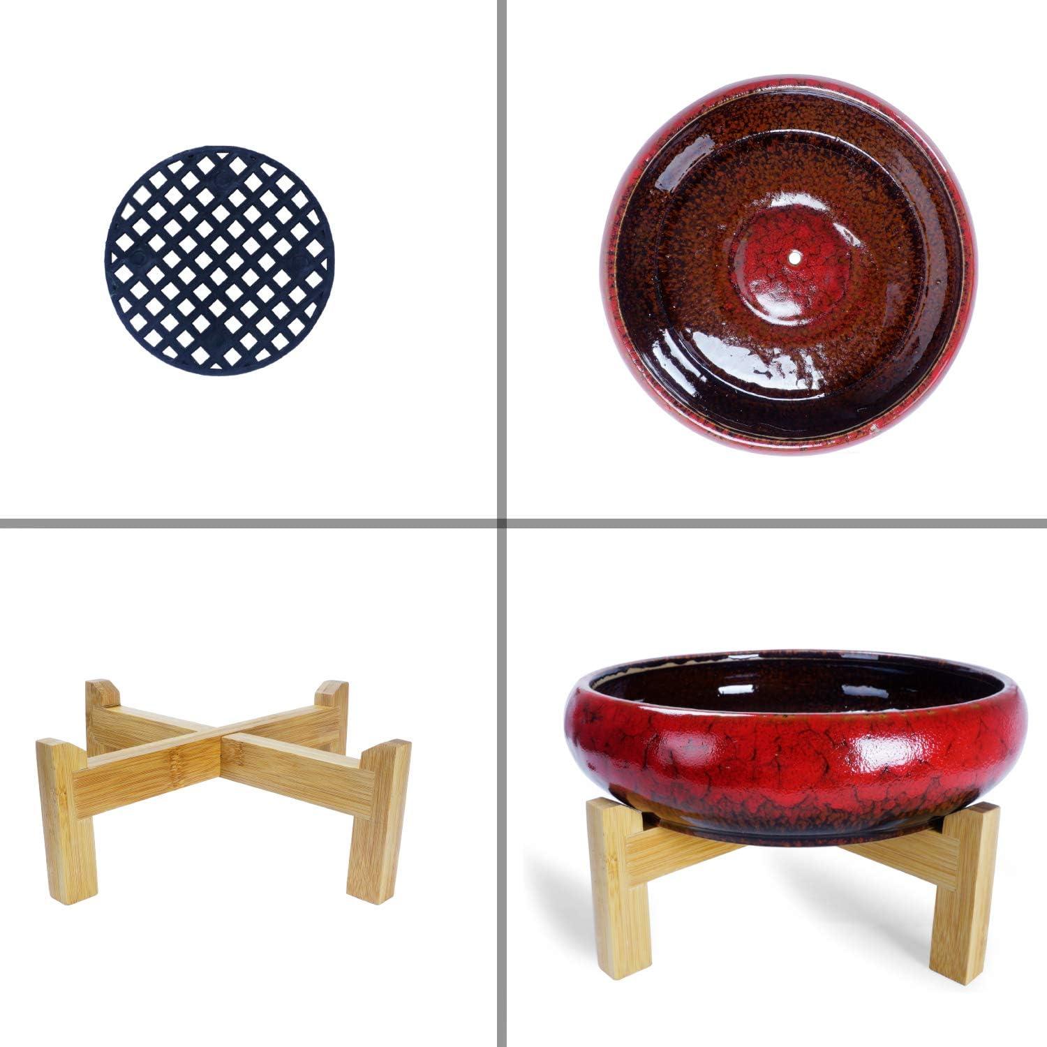 Maceta de cerámica ARTKETTY 25.4cm con drenaje y soporte