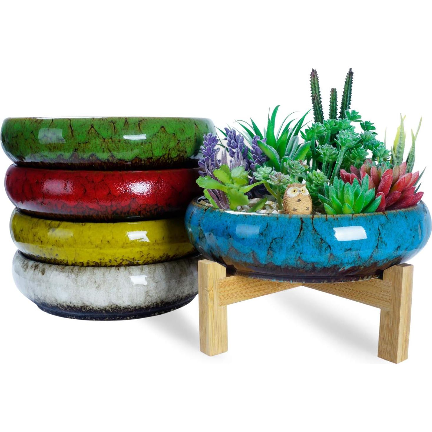 Maceta de cerámica ARTKETTY 25.4cm con drenaje y soporte