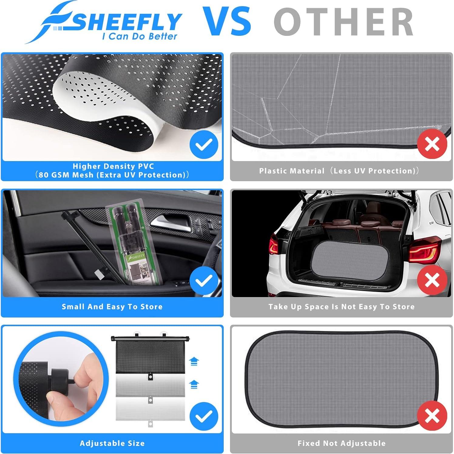 Sombrillas para Ventanas de Auto SHEEFLY - Paquete de 2, UV y Plegables