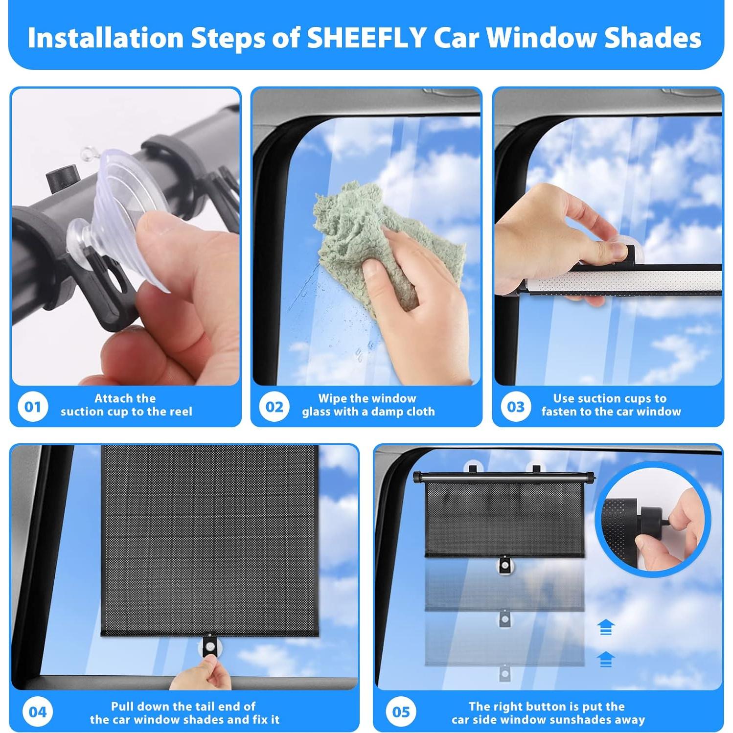 Sombrillas para Ventanas de Auto SHEEFLY - Paquete de 2, UV y Plegables