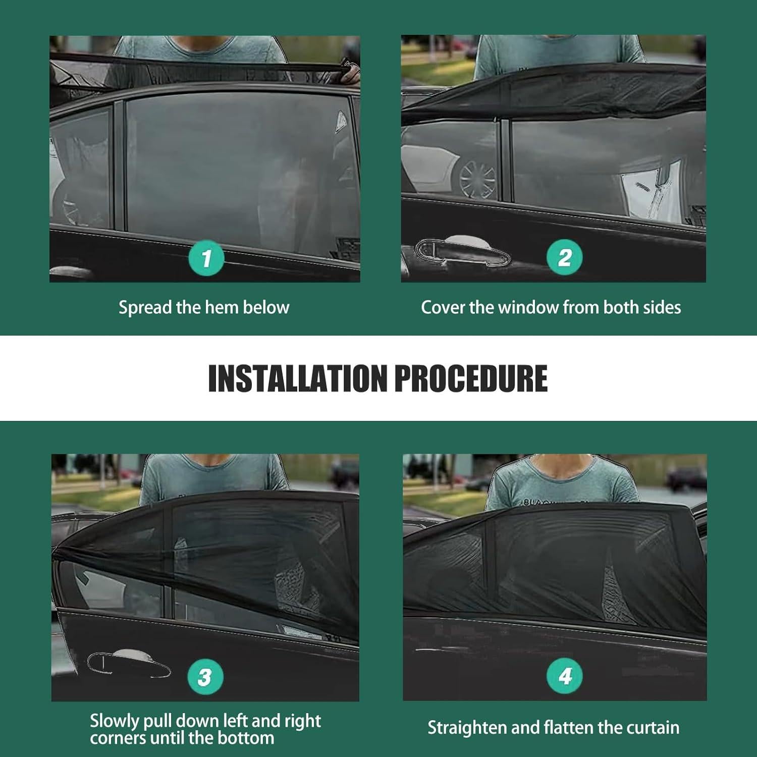 4 Sombrillas para Ventanas Laterales de Coche Flygun Negro