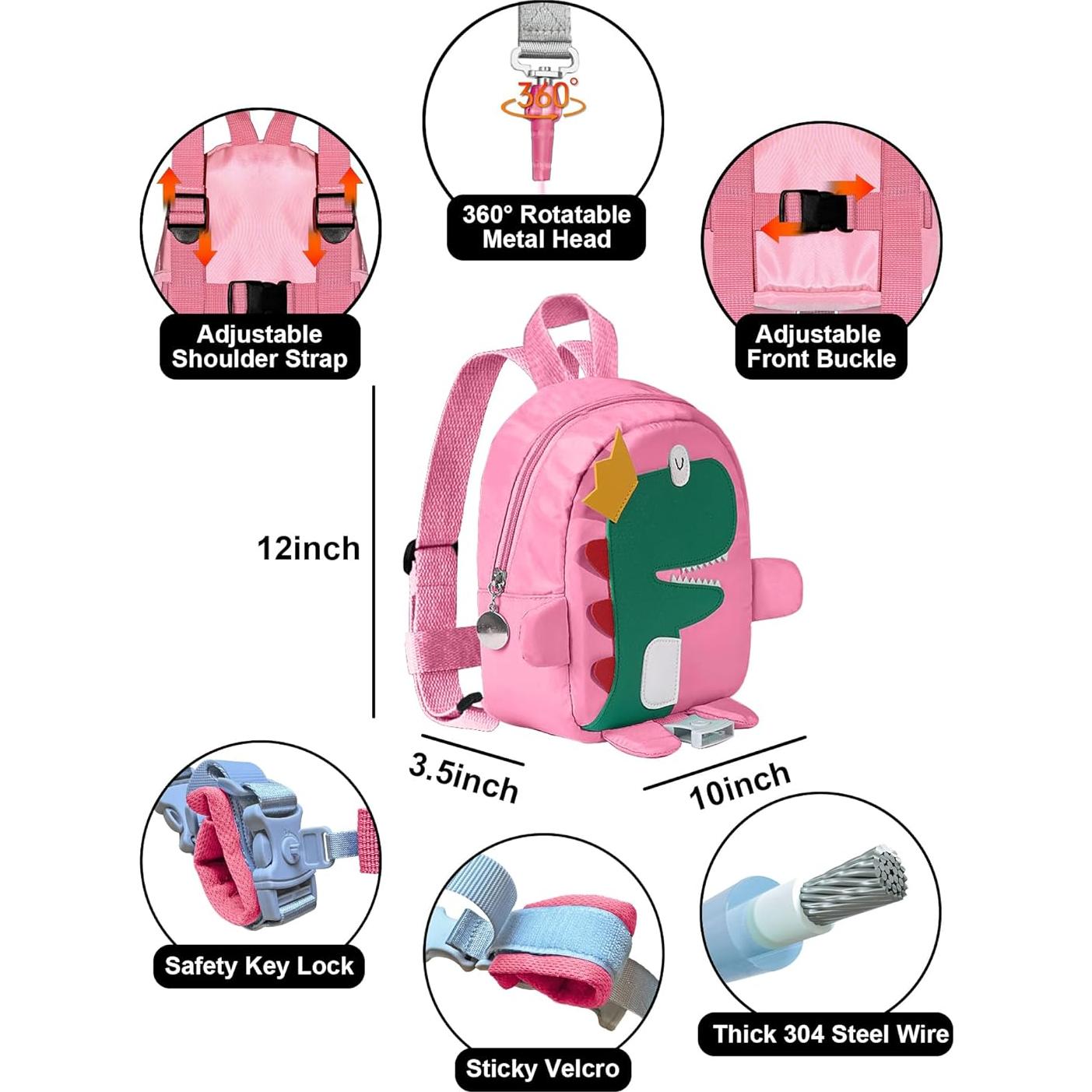 Arnés de Seguridad para Niños 3 en 1 con Mochila Dinosaurio Rosa